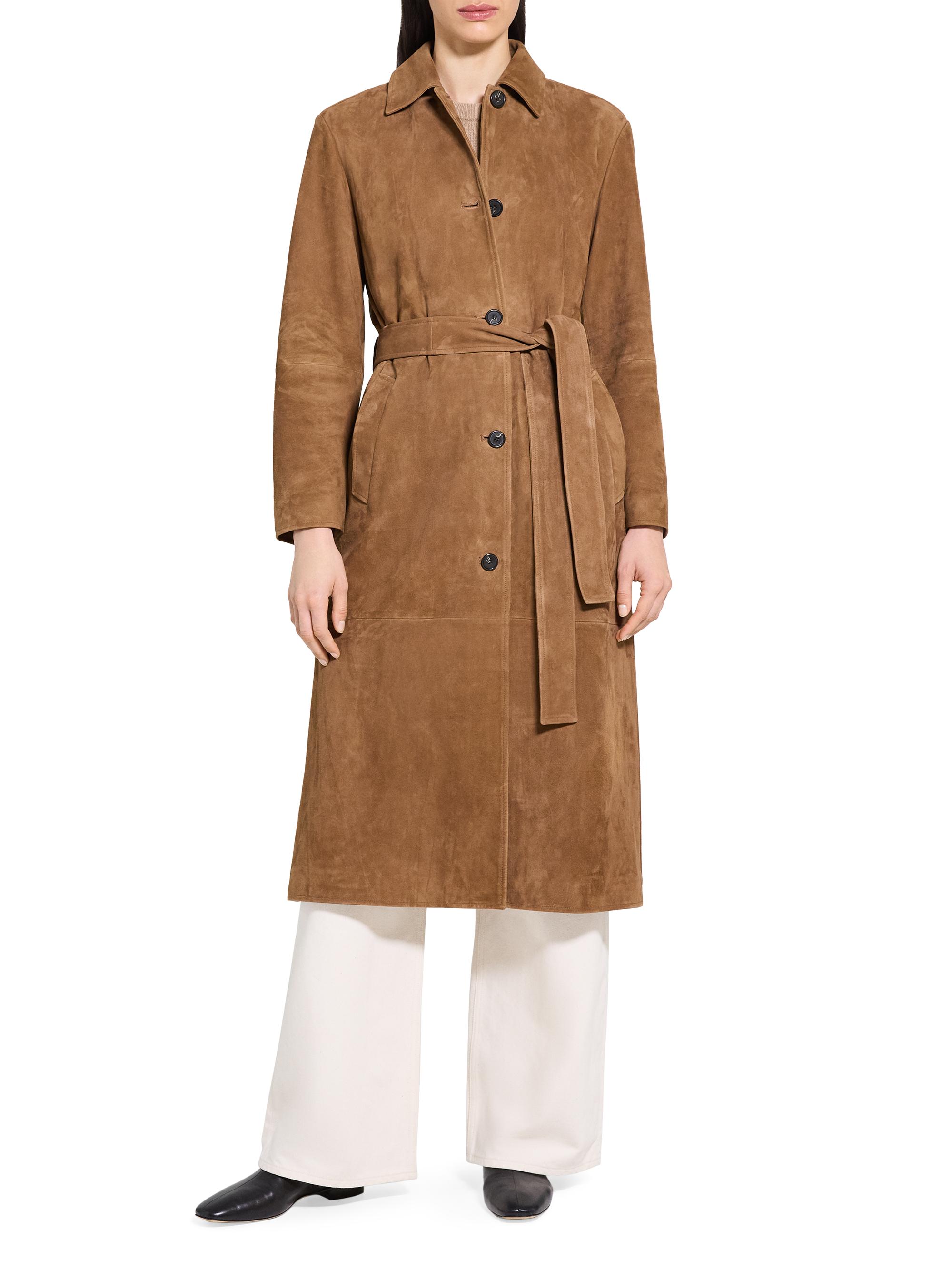 Theory Long Leather Single-Breasted Coat | Saks Fifth Avenue