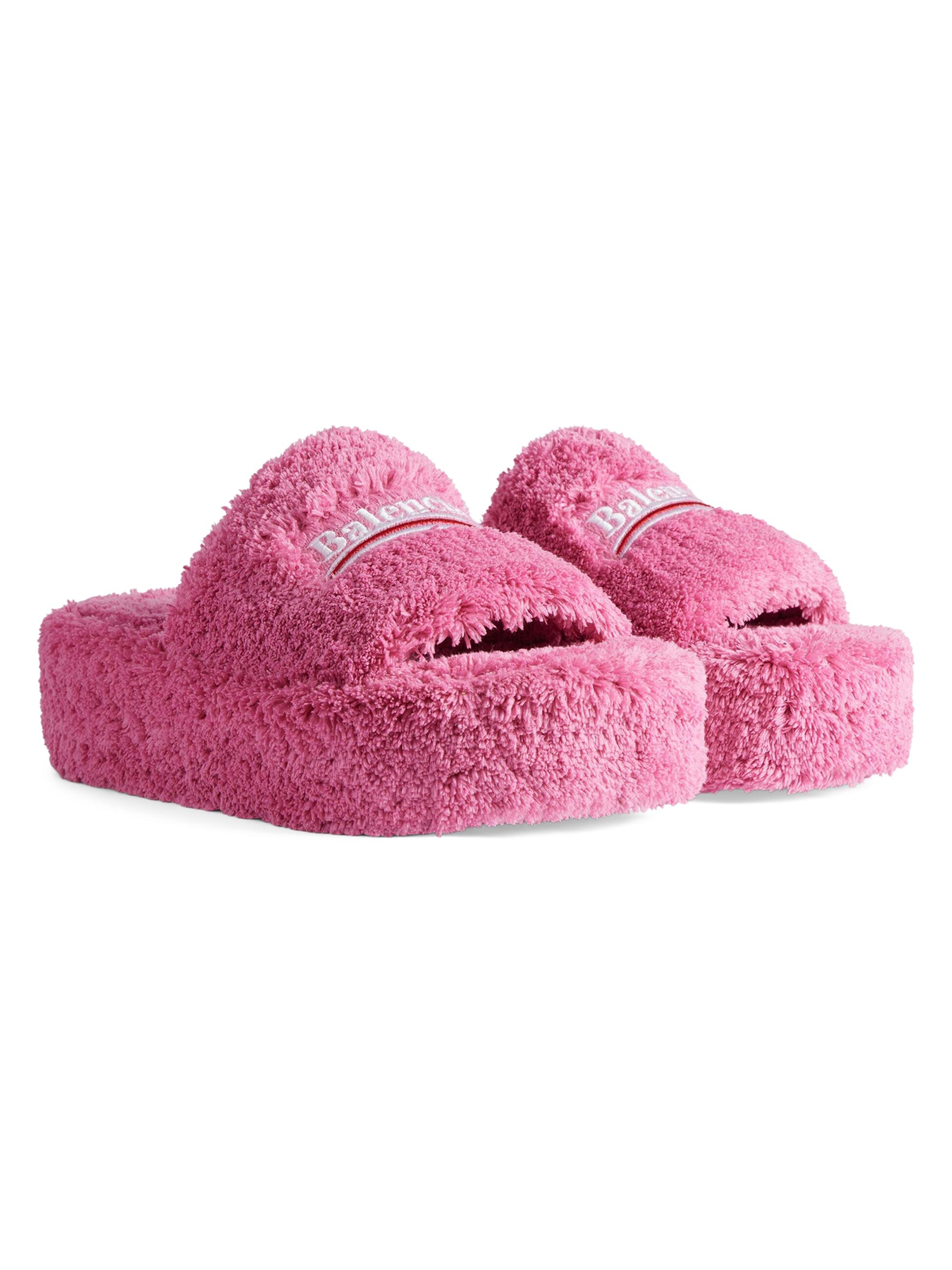 Balenciaga Women's Furry Platform Sandals - Pink