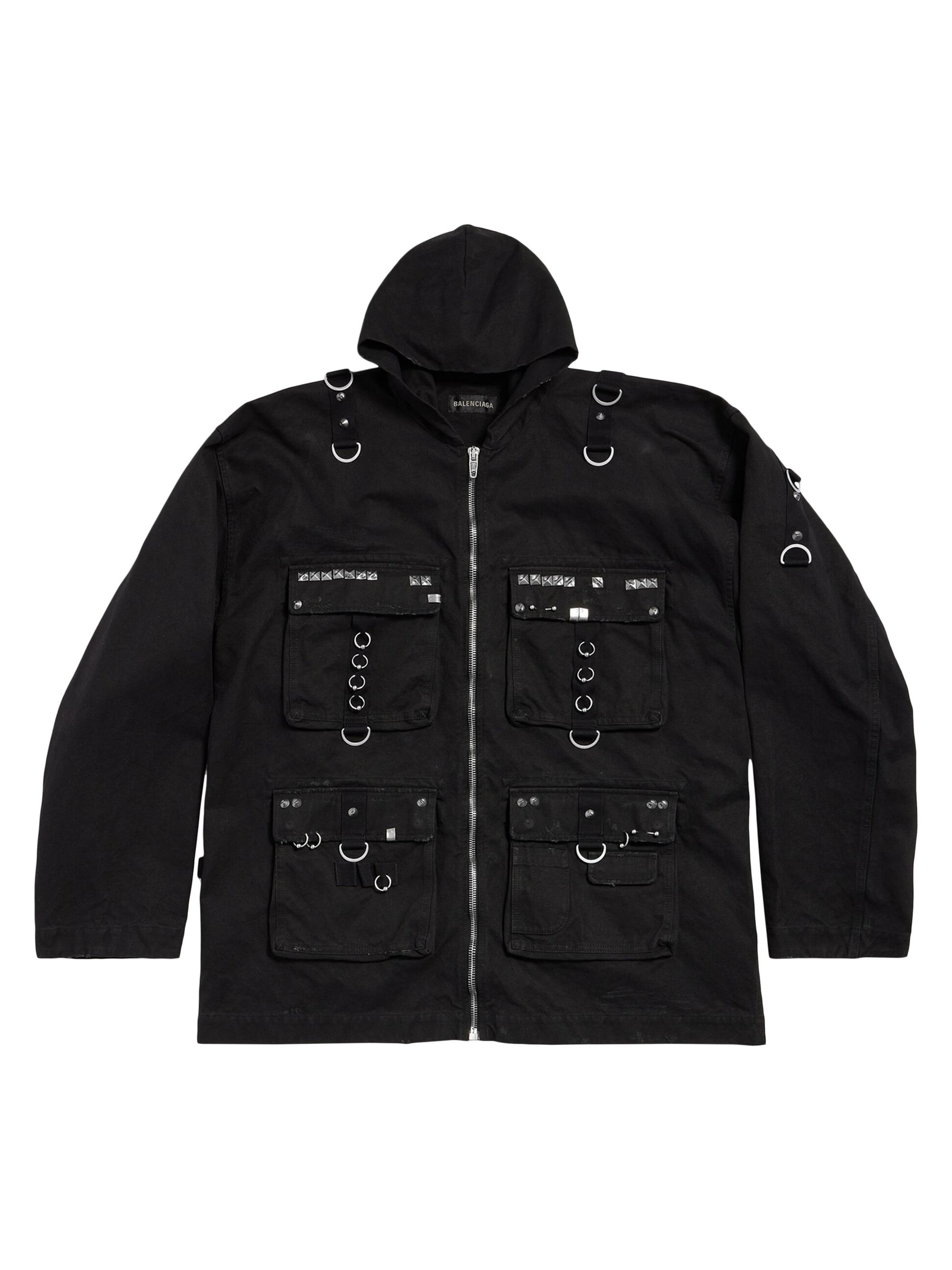 Balenciaga Men's Hooded Studded Zip-Up Jacket - Black