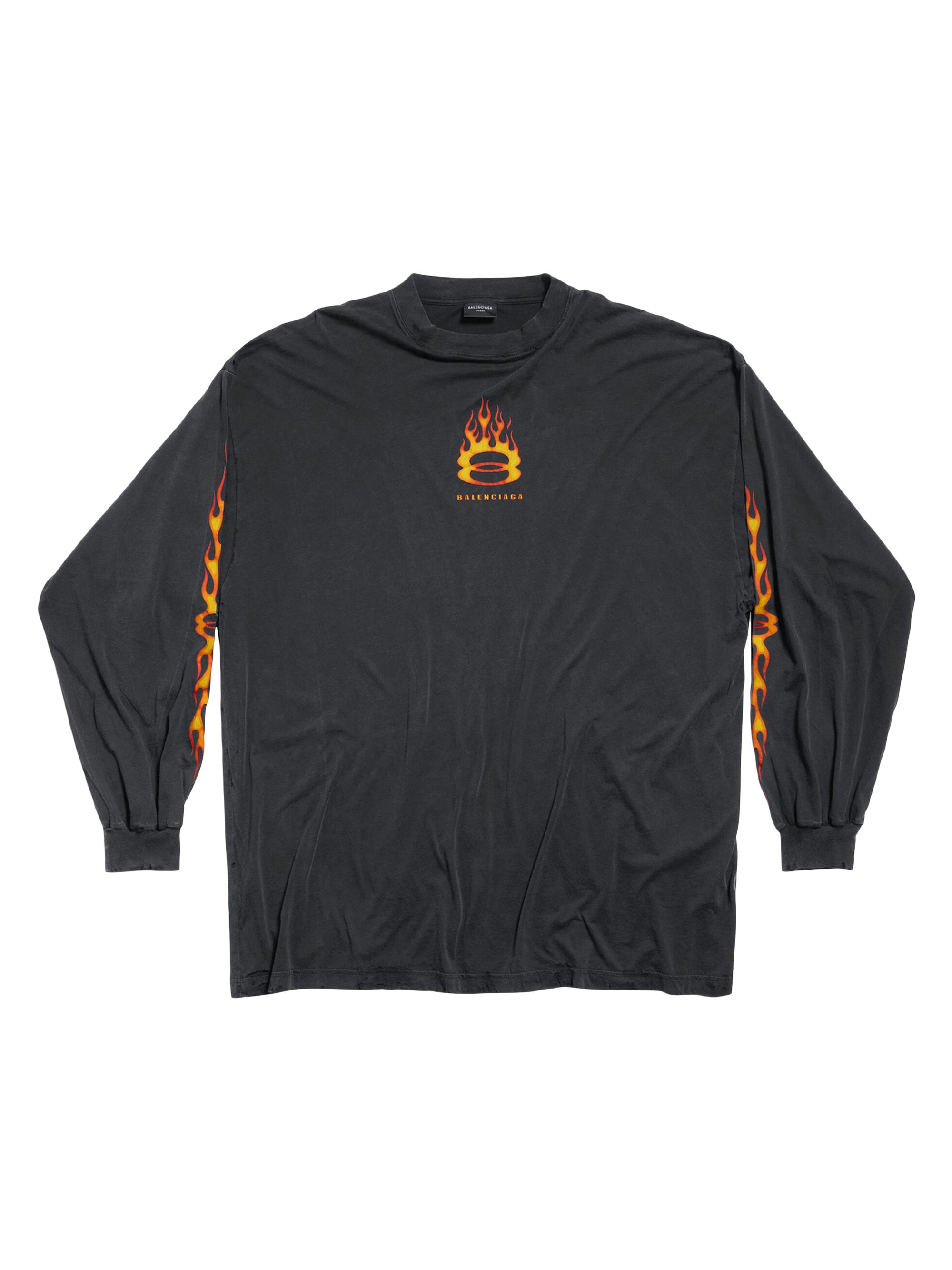 Balenciaga Burning Unity Long Sleeve Oversized T-Shirt - Black