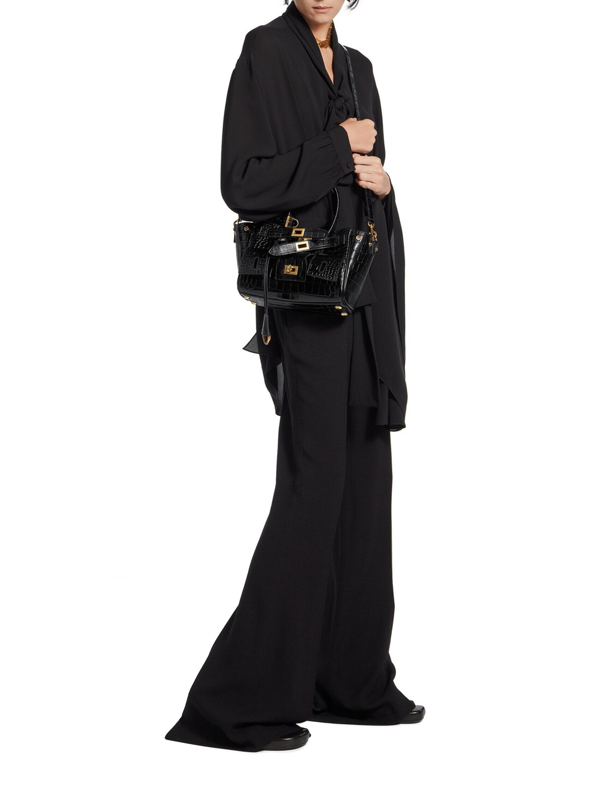 Balenciaga Women's Bel Air Carry All Crocodile Embossed Mini Tote Bag - Black