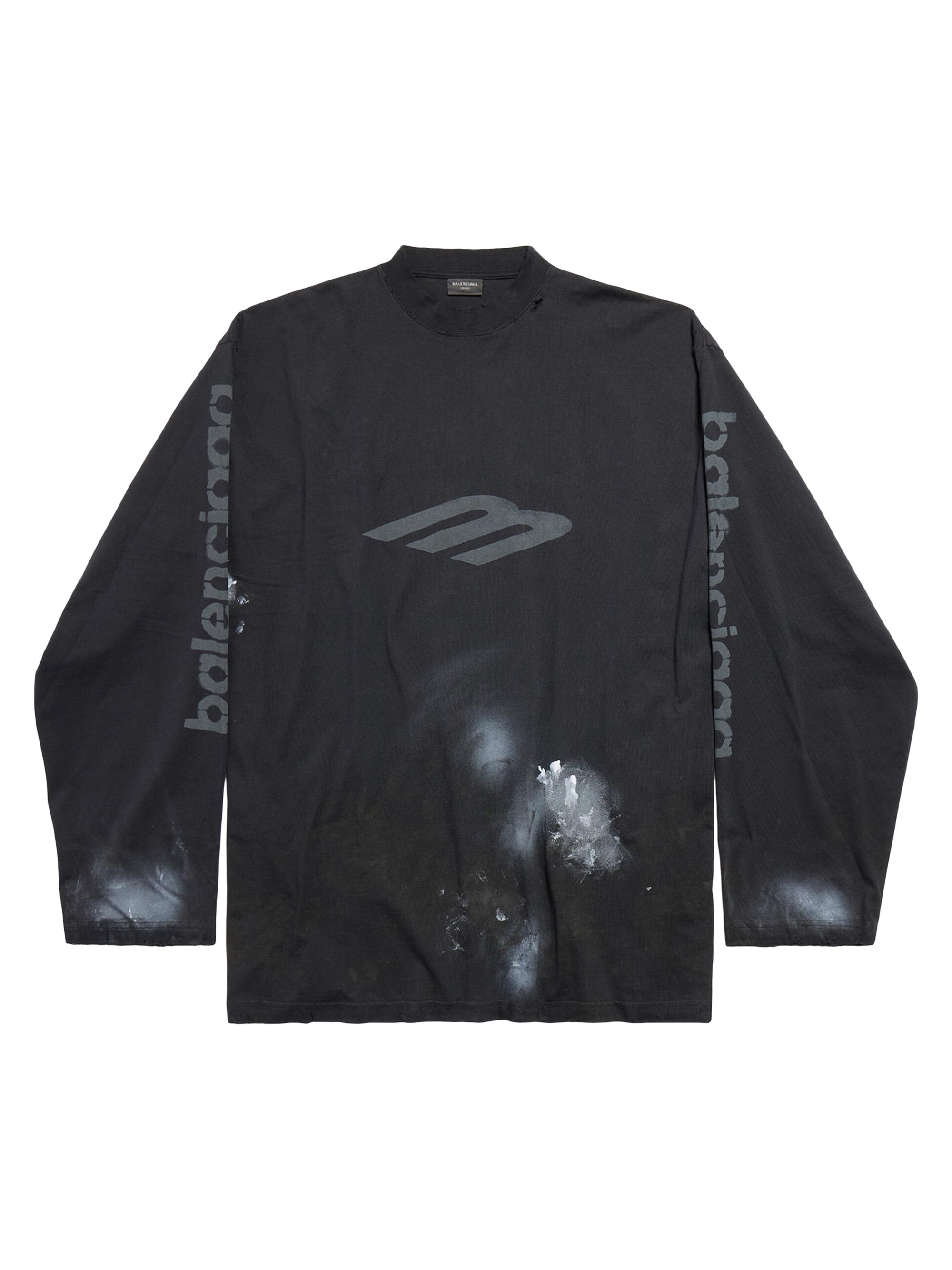 Balenciaga Men's 3B Stencil Long Sleeve Oversized T-Shirt - Faded Black