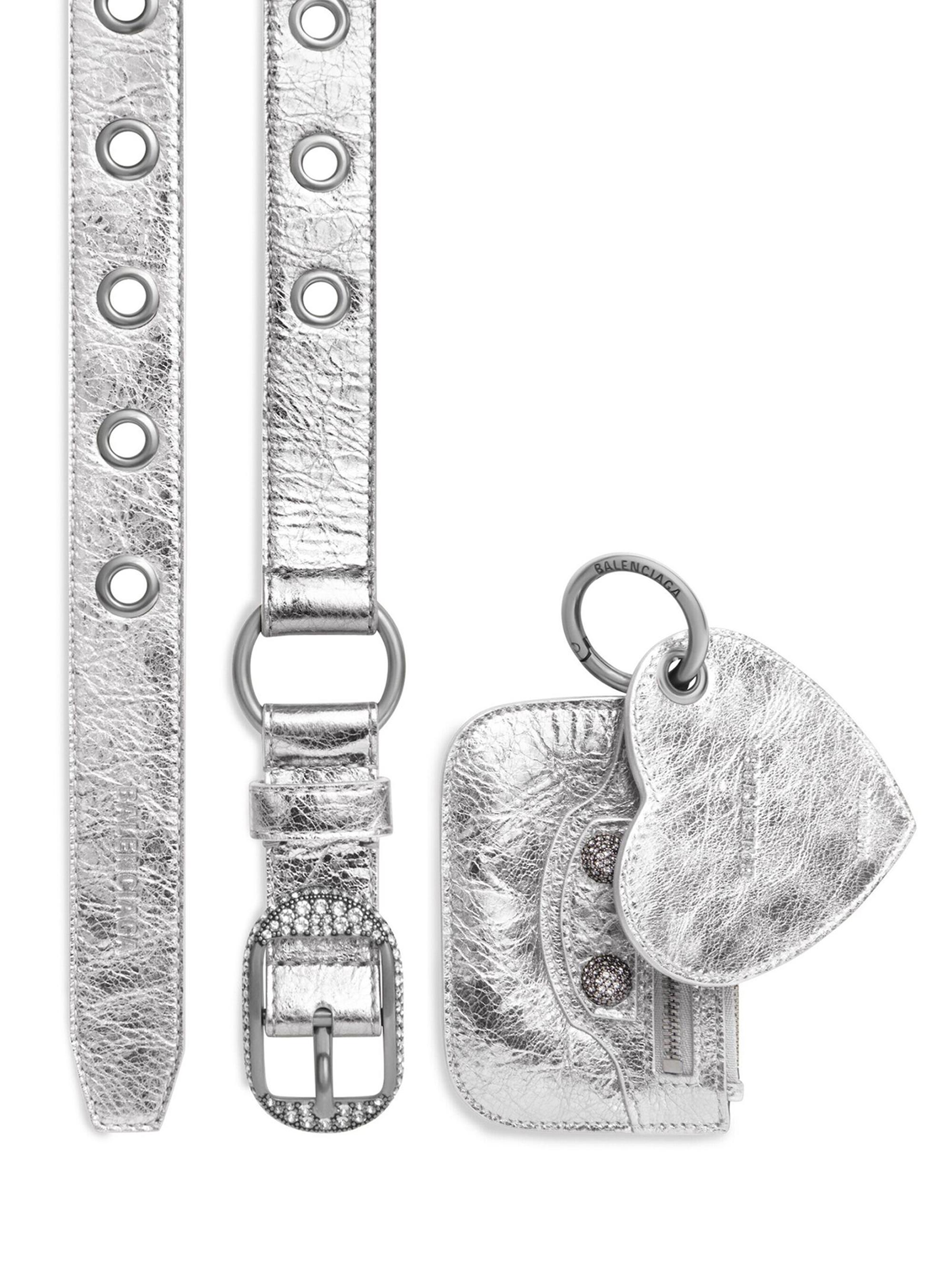 Balenciaga Women's Le Cagole Charms Belt Metallized with Rhinestones - Silver