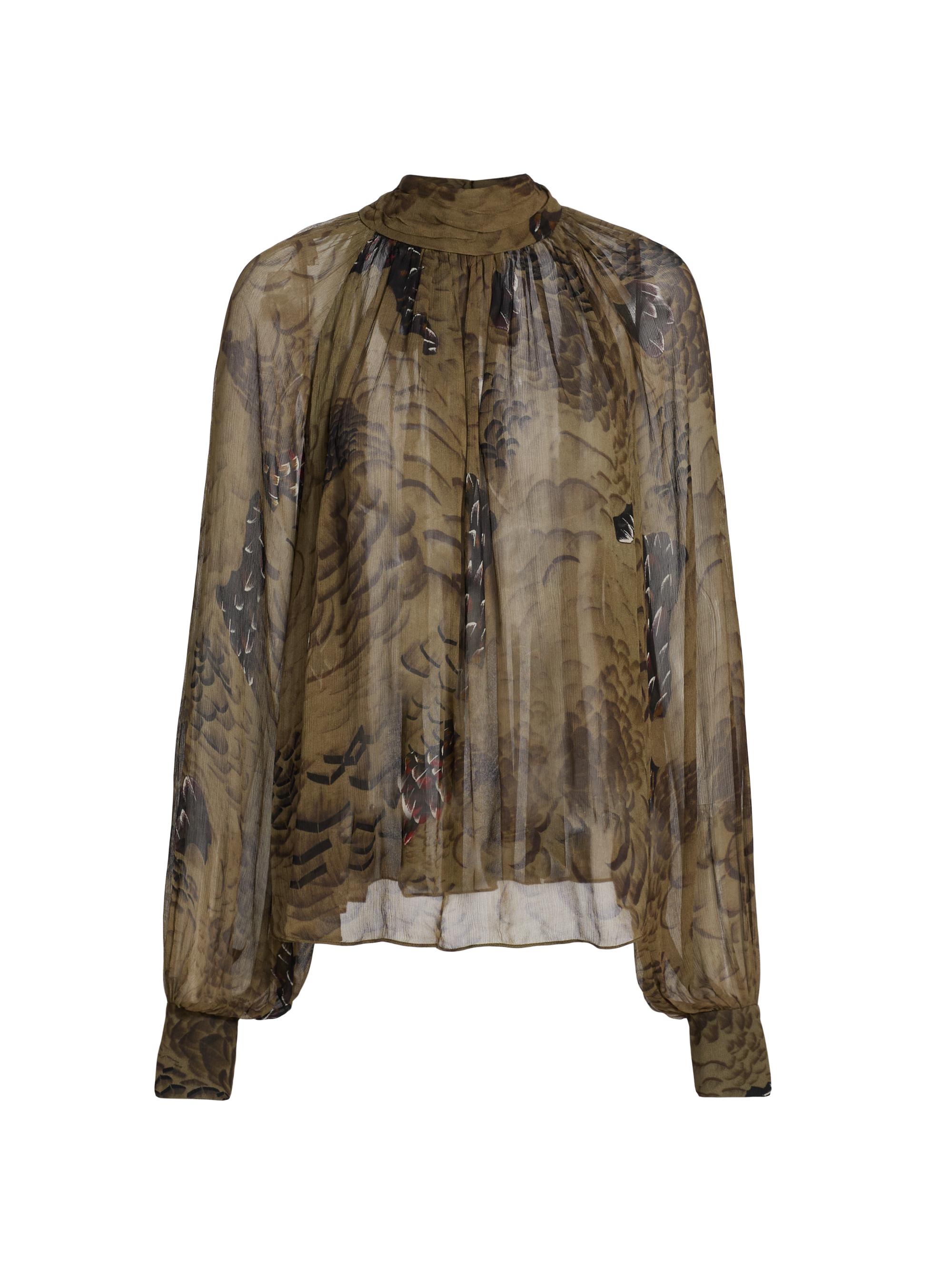 Ronny Kobo Women's Zenia Floral Chiffon Tieneck Blouse - Jade Camo