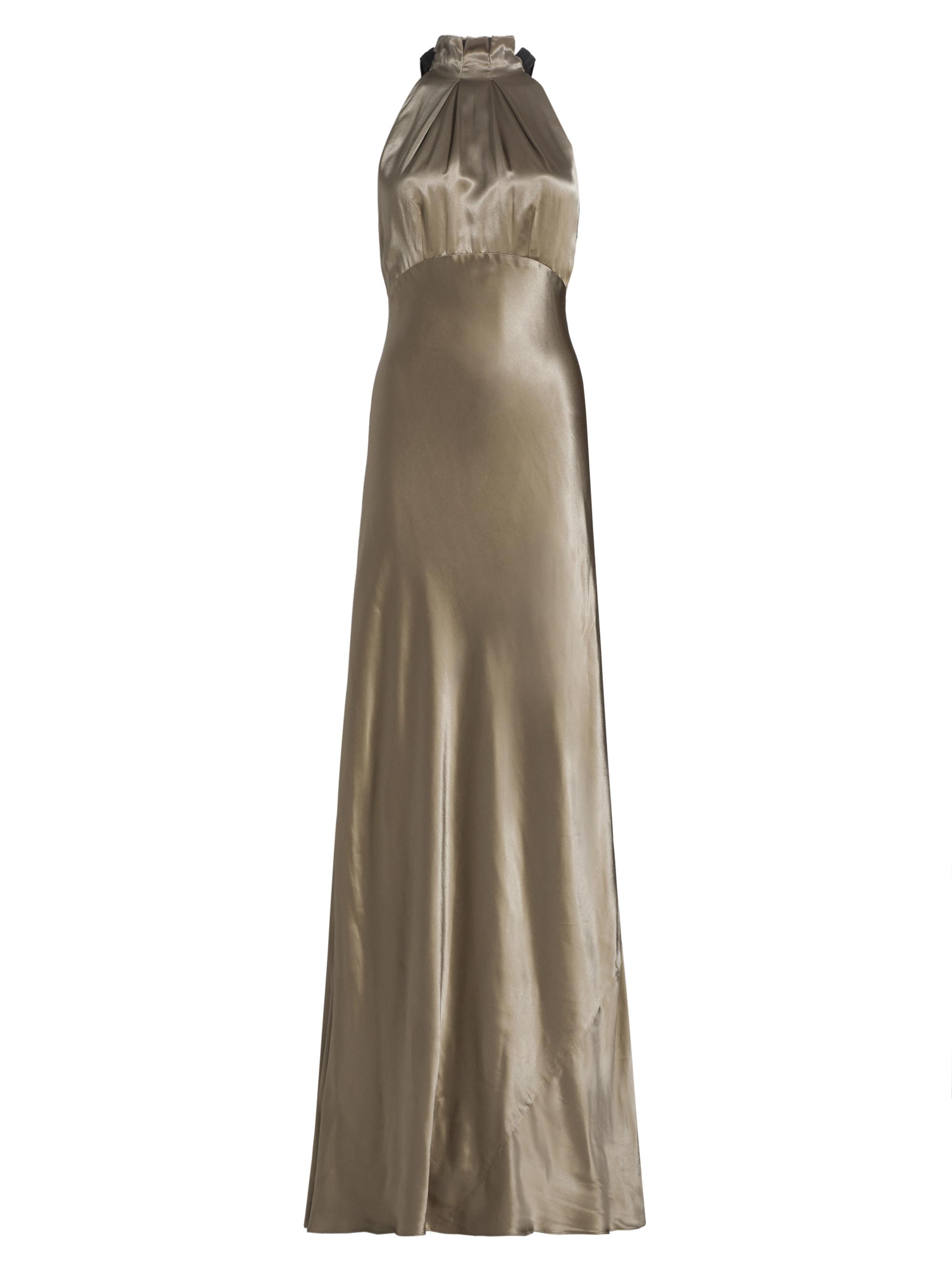 Saloni Women's Michelle Satin Halterneck Dress - Palladium Gold Black