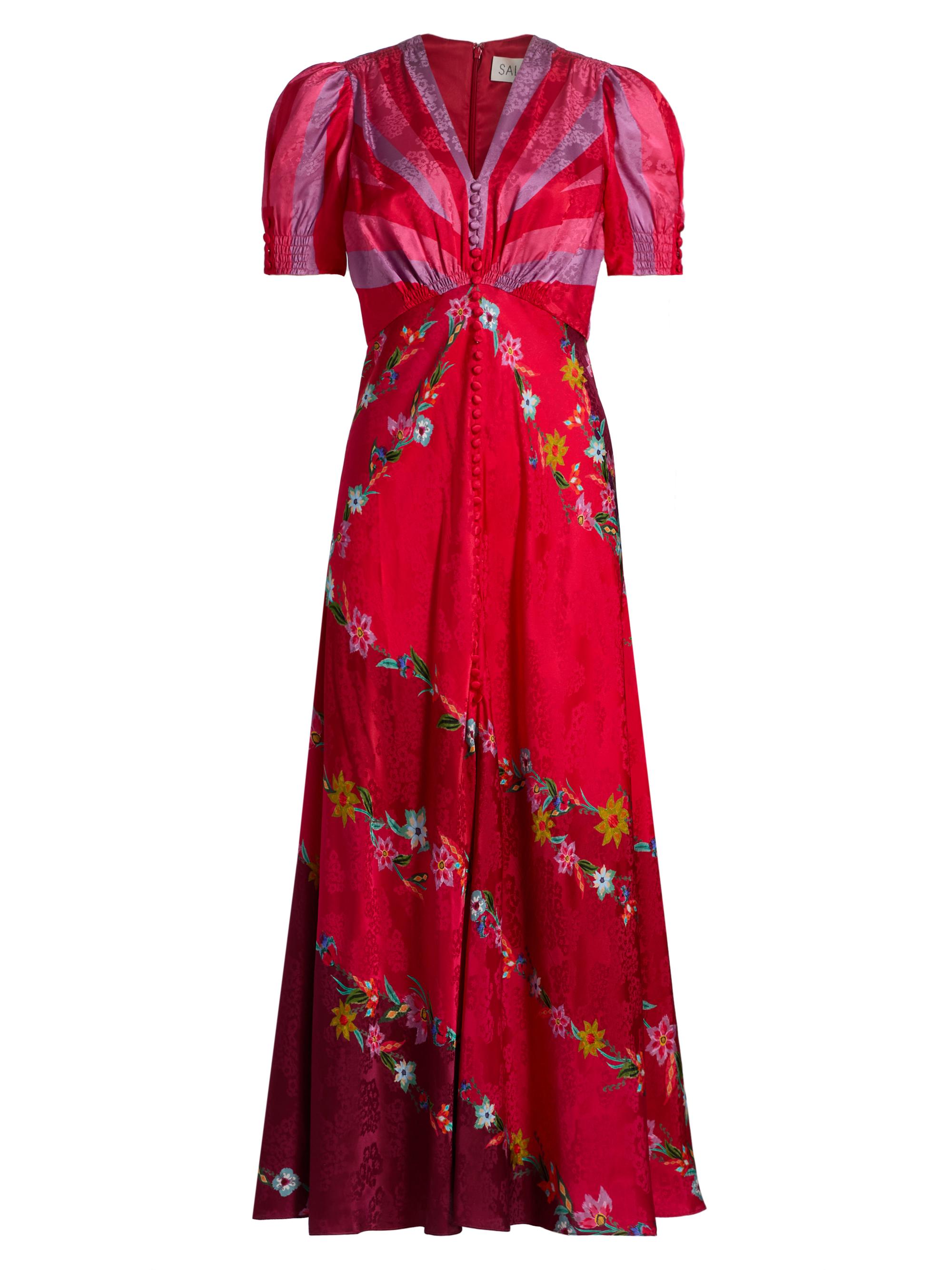 ☆*よ様 SALONIA Saloni Lea Floral Silk Satin Midi-Dress | Saks Fifth Avenue