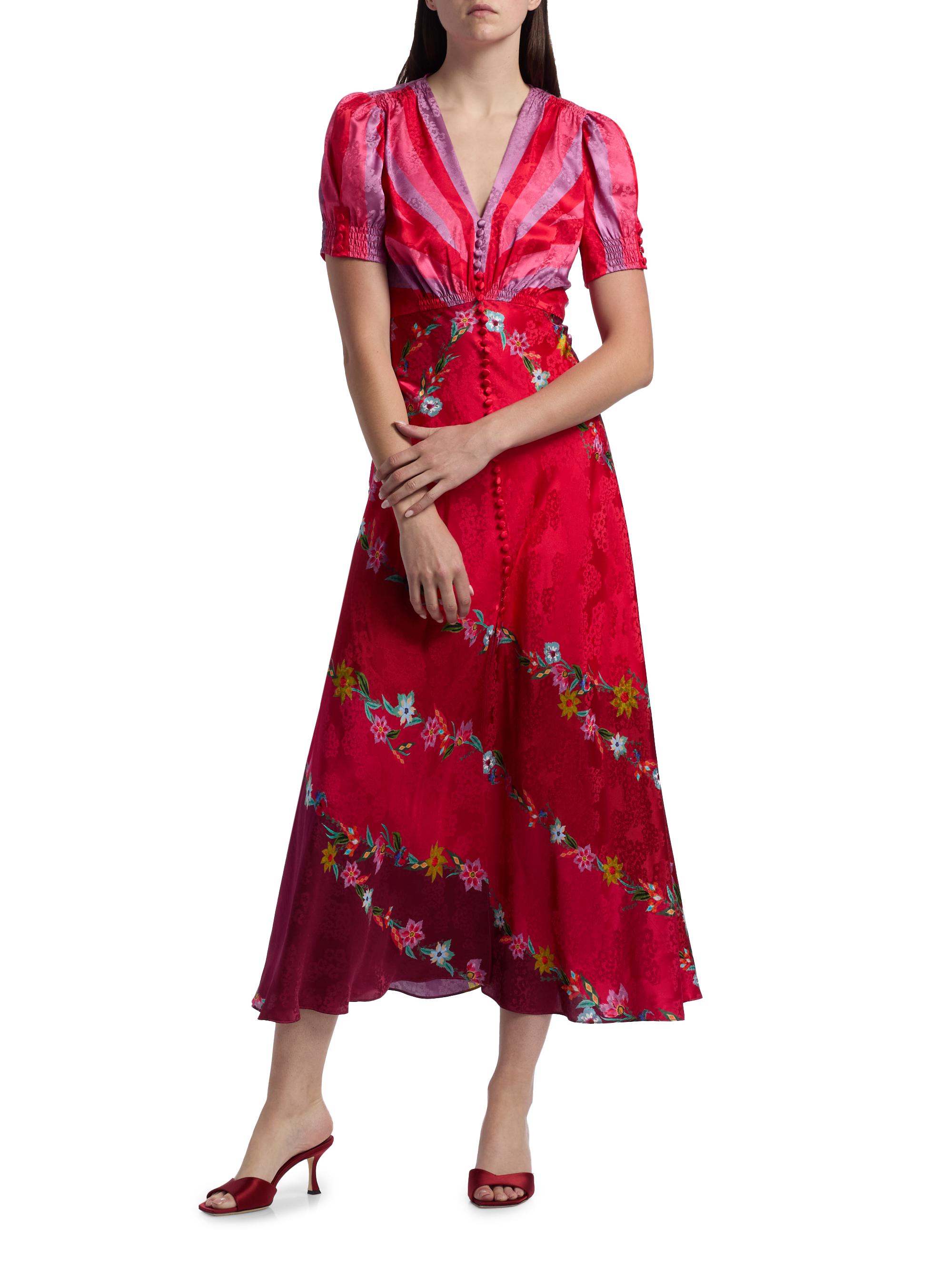 Saloni Lea Floral Silk Satin Maxi Dress | Saks Fifth Avenue