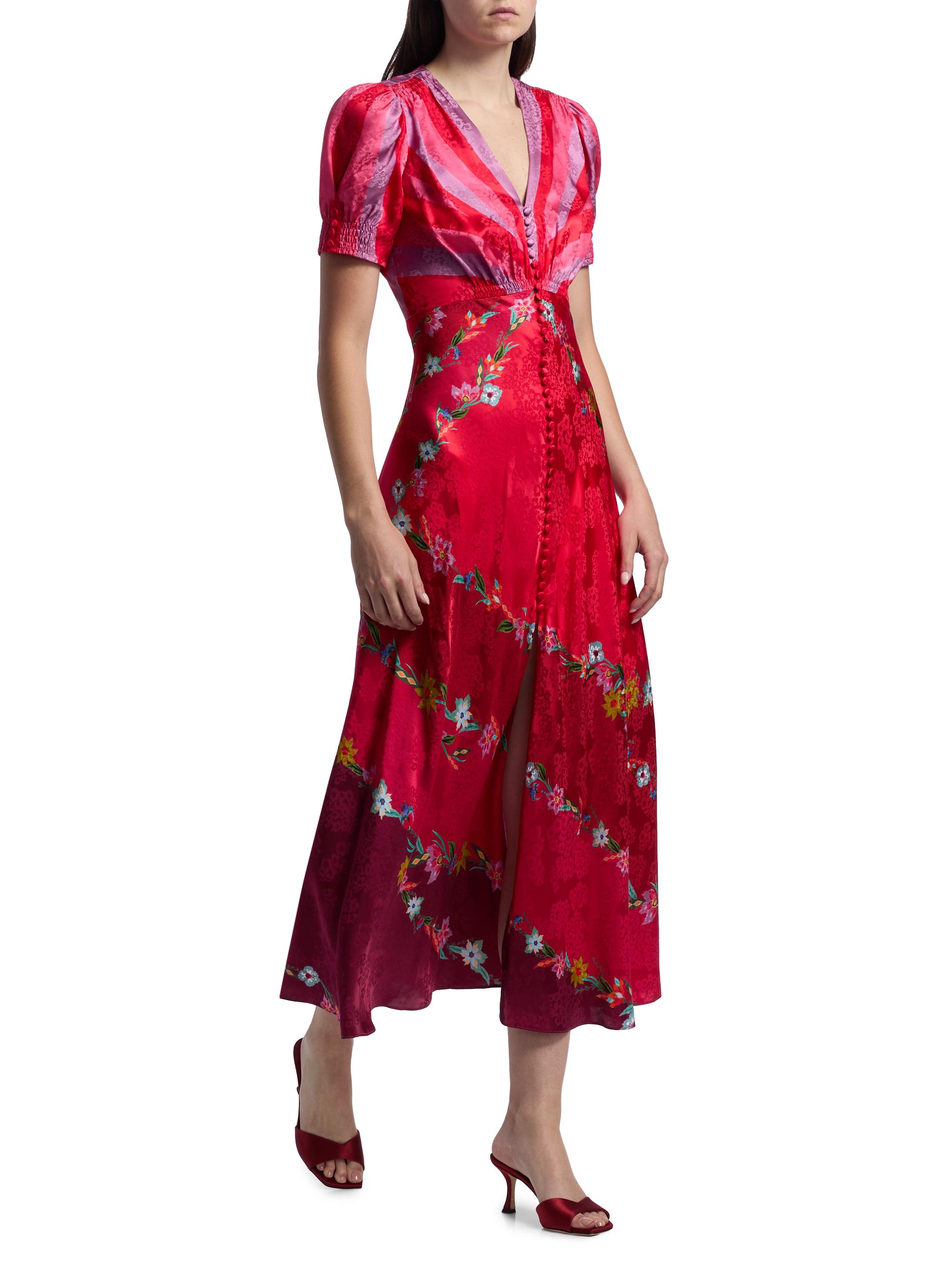 Saloni Lea Floral Silk Satin Maxi Dress | Saks Fifth Avenue