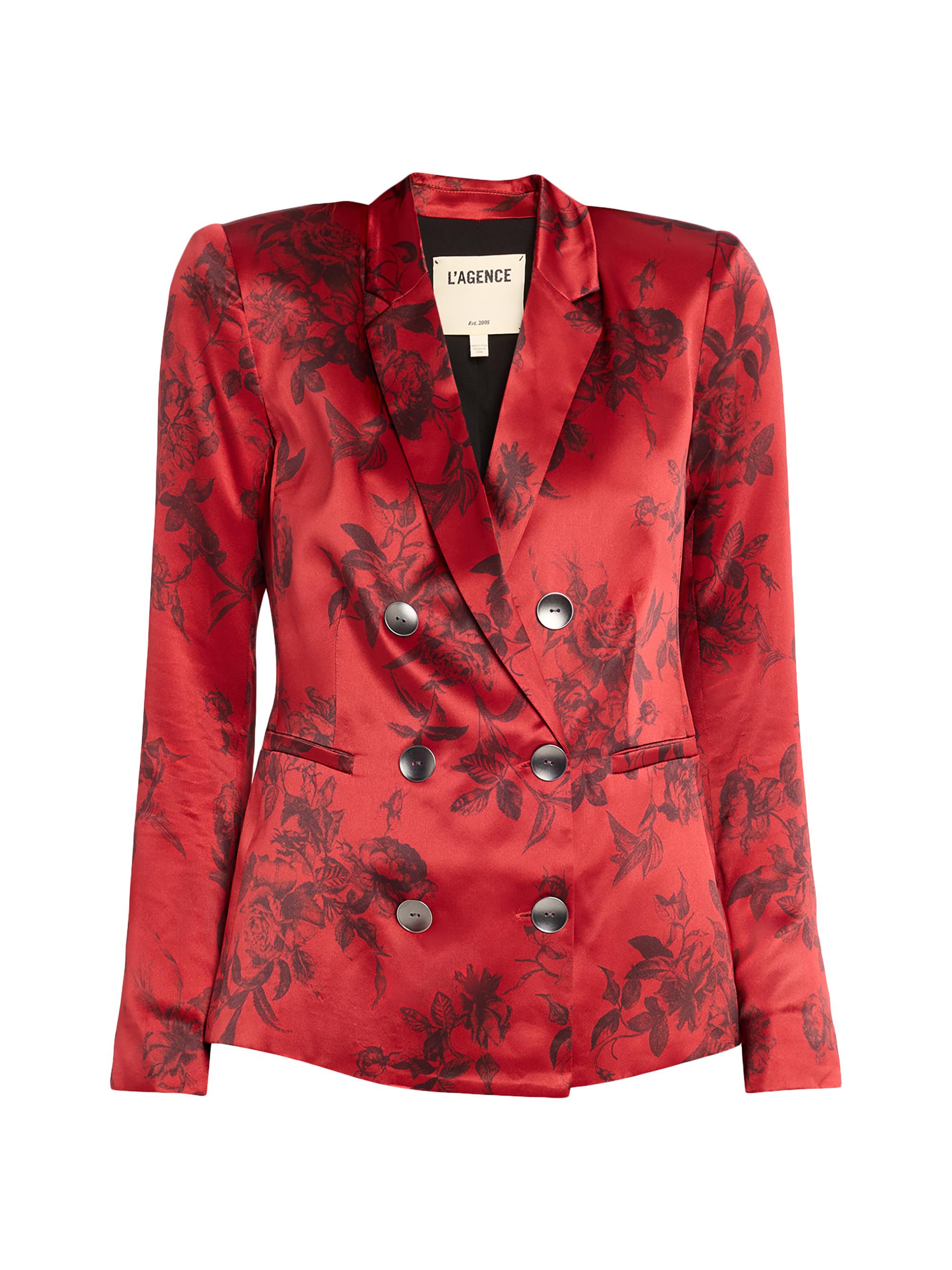 L'AGENCE Women's Colin Floral Silk Double-Breasted Blazer - Burgundy Painterly Floral