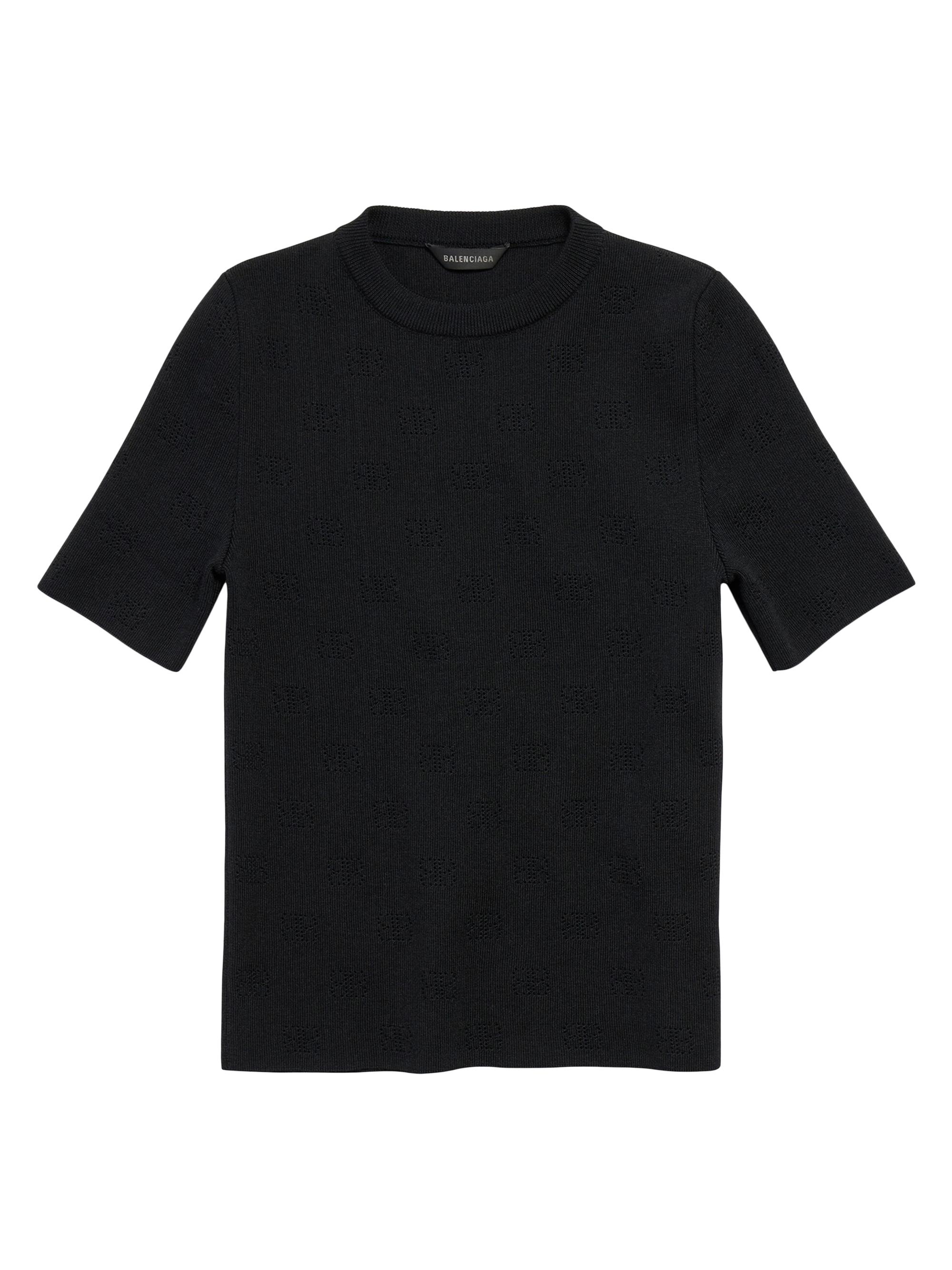 Balenciaga Women's BB Allover Cropped Short Sleeve Sweater - Black