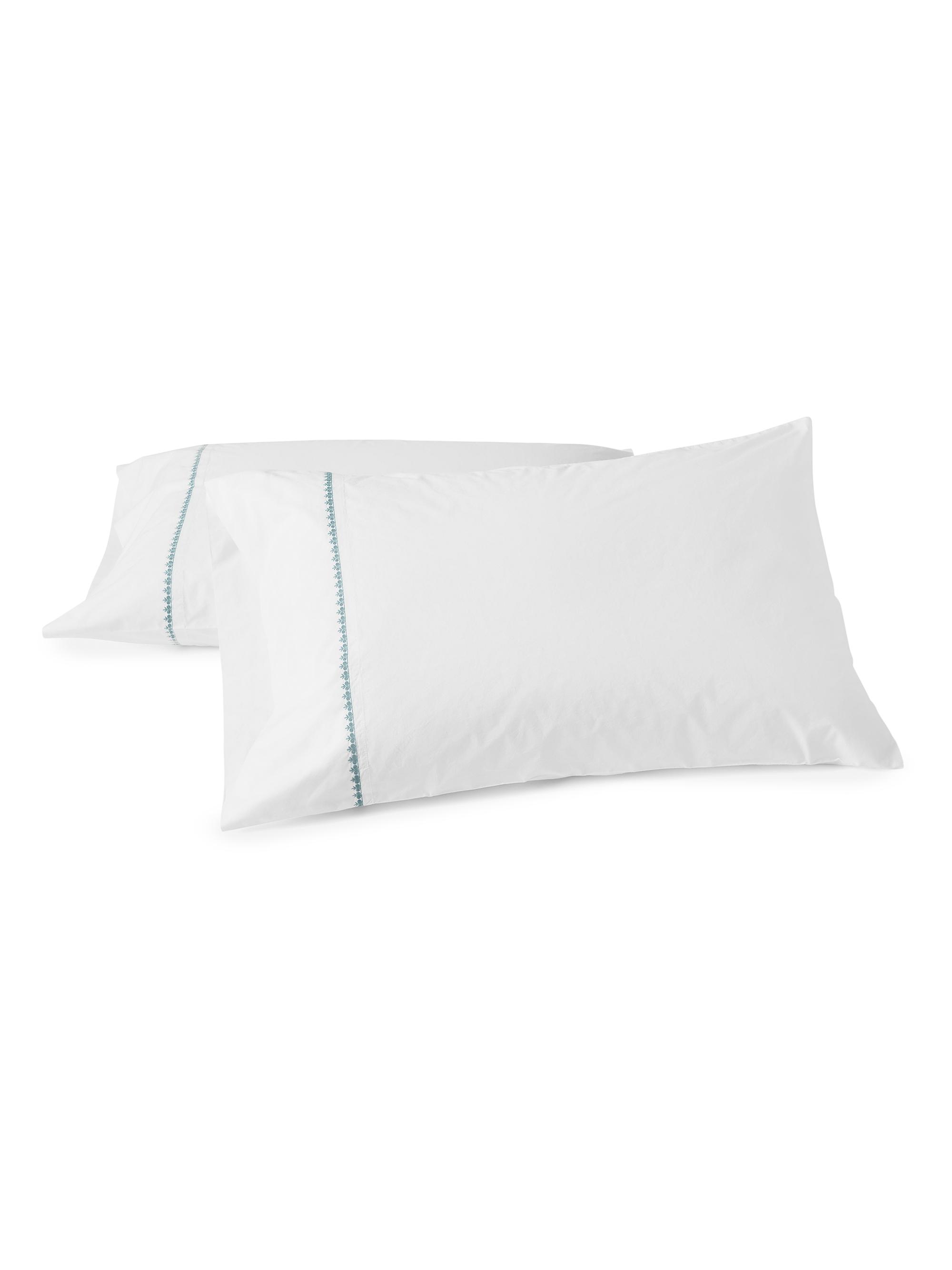 Coyuchi Floret Embroidered Organic Pillowcase Set - Pacific Blue Alpine White King
