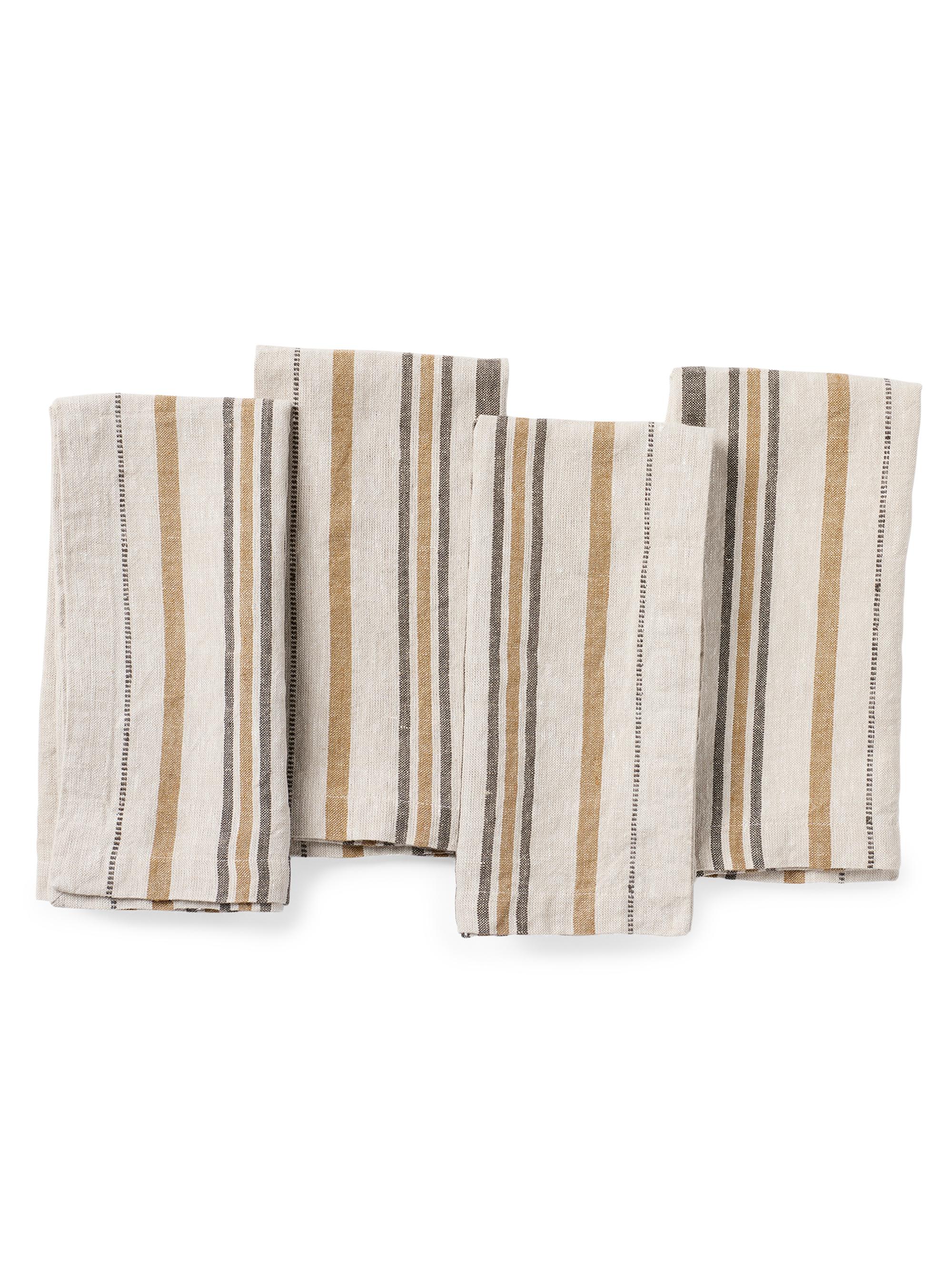 Coyuchi Mojave Organic Linen Napkin Set - Espresso Stripe Khaki