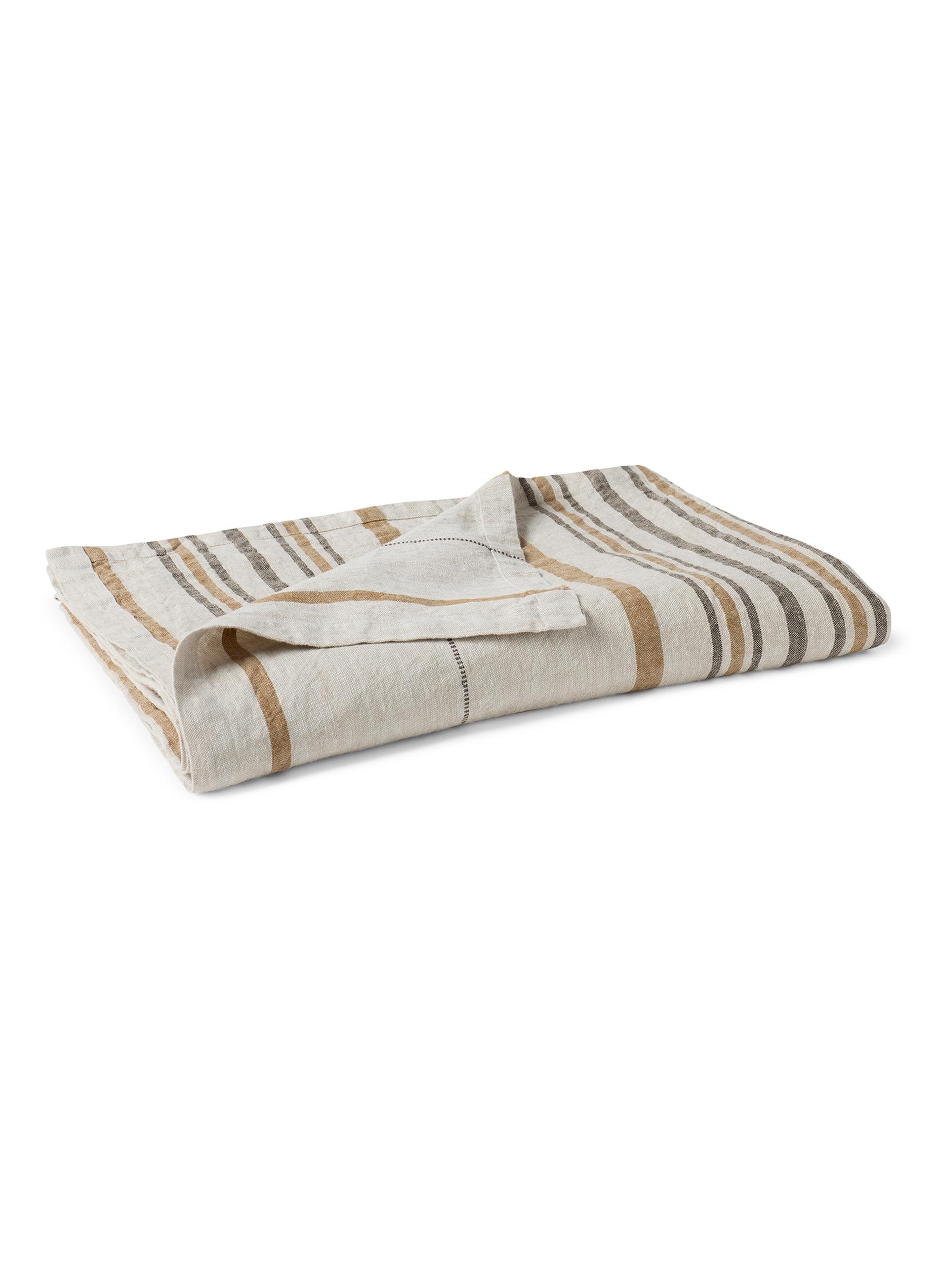 Coyuchi Mojave Organic Linen Throw - Espresso Stripe Khaki