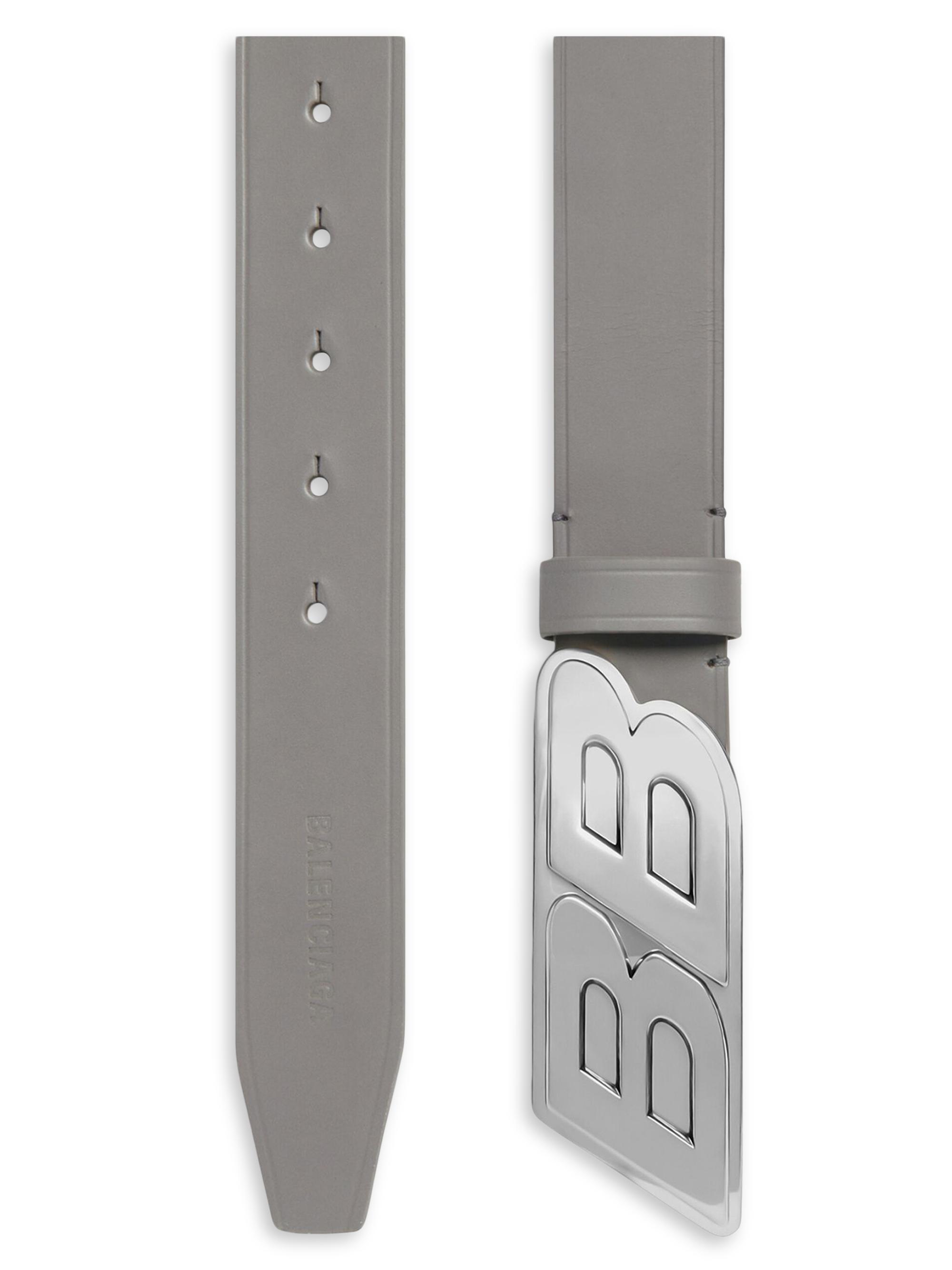 Balenciaga Men's Moto Logo Belt - Dark Grey