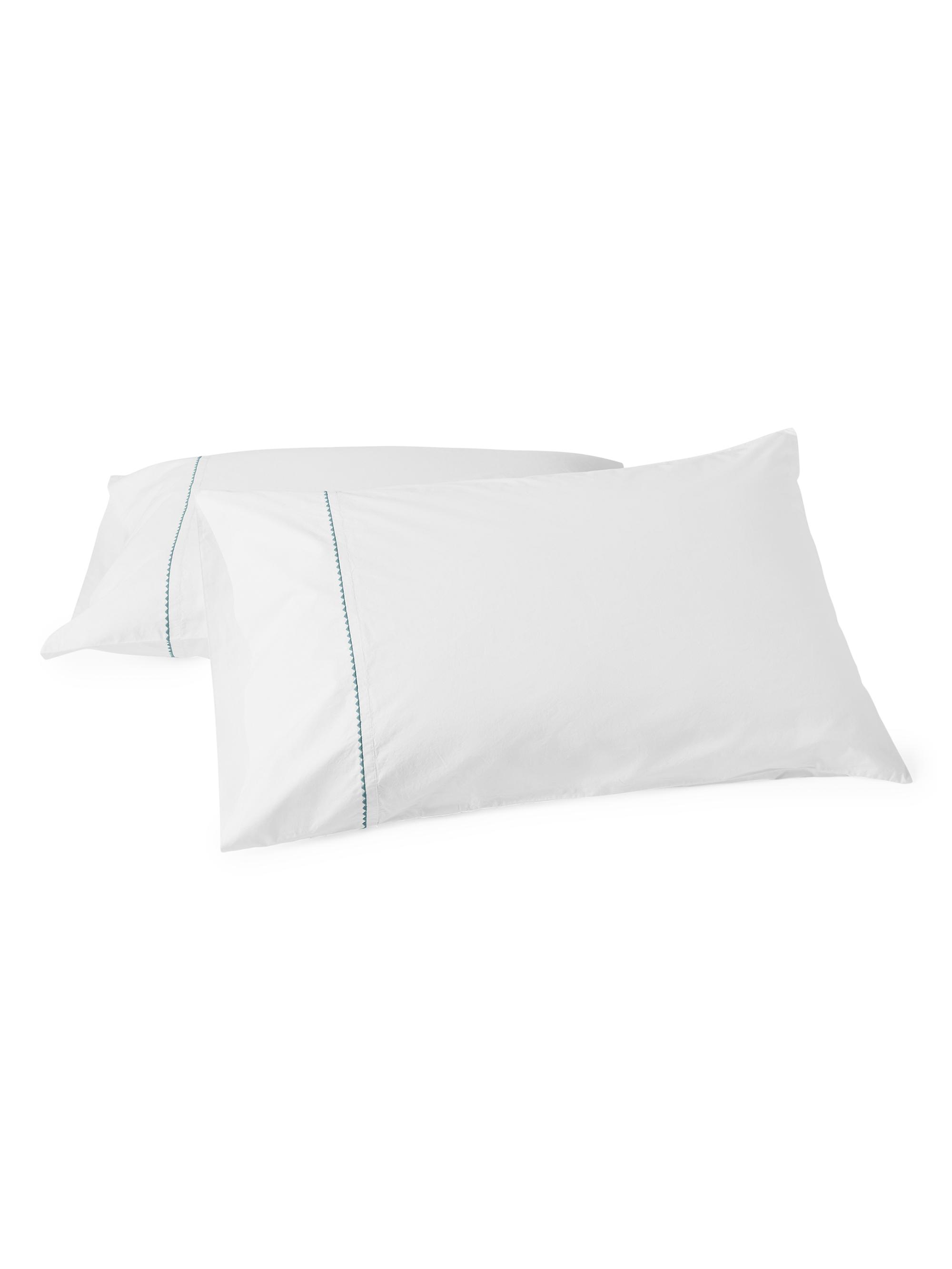 Coyuchi Trailing Embroidered Organic Pillowcase Set - Pacific Blue Alpine White King