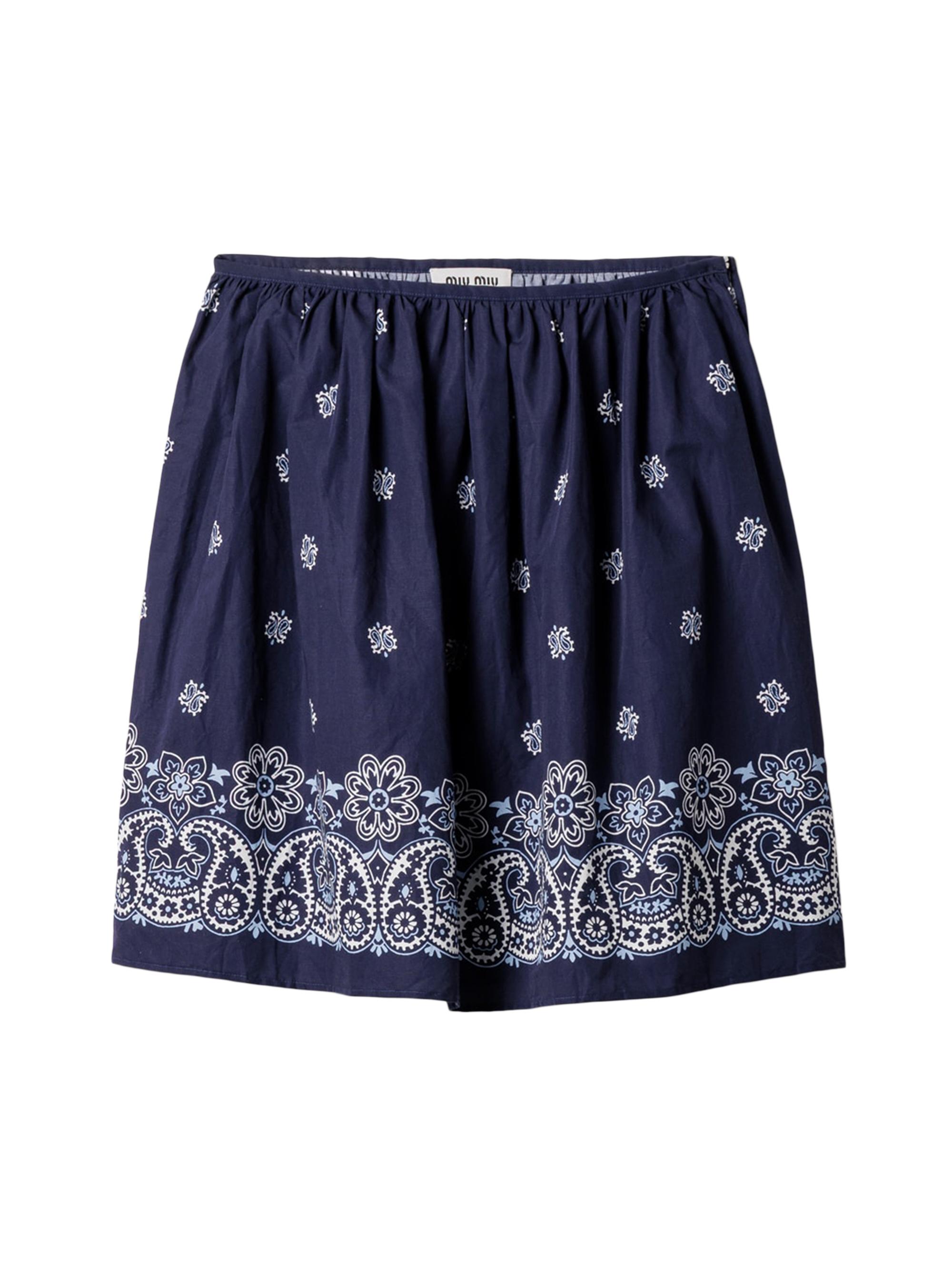 Miu Miu Women's Printed Slubbed Poplin Skirt - Blue