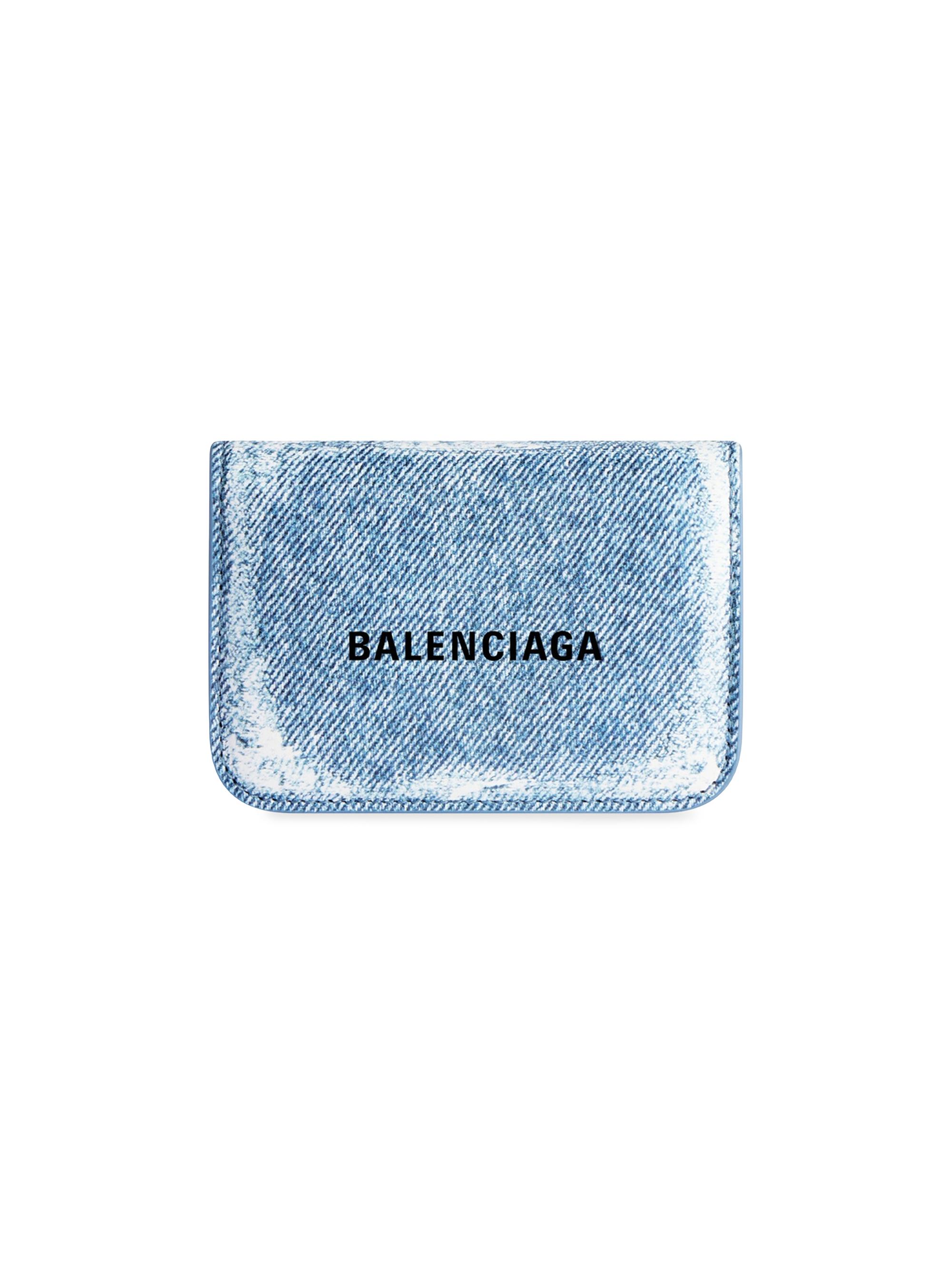 Balenciaga Women's Cash Mini Wallet Denim Print - Blue