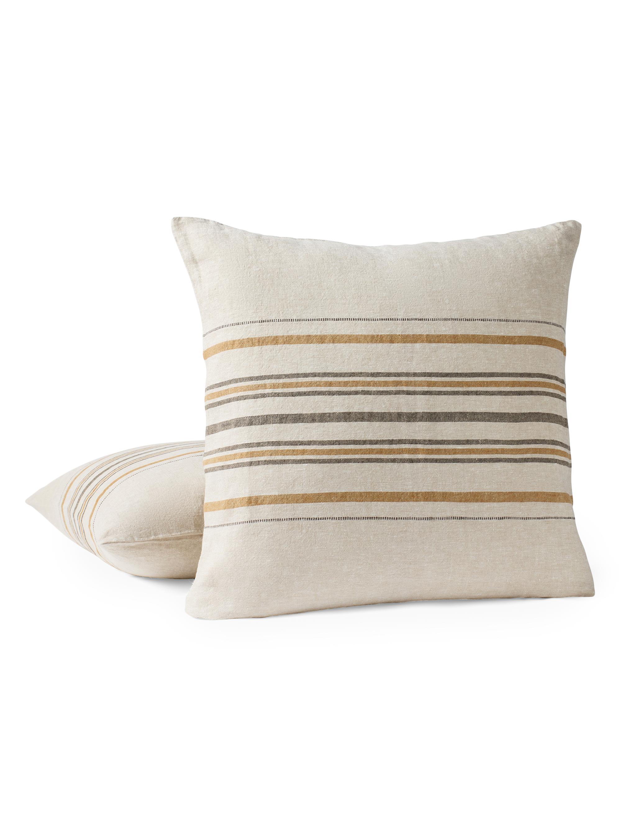 Coyuchi Mojave Organic Linen Decorative Pillow Cover - Espresso Stripe Khaki