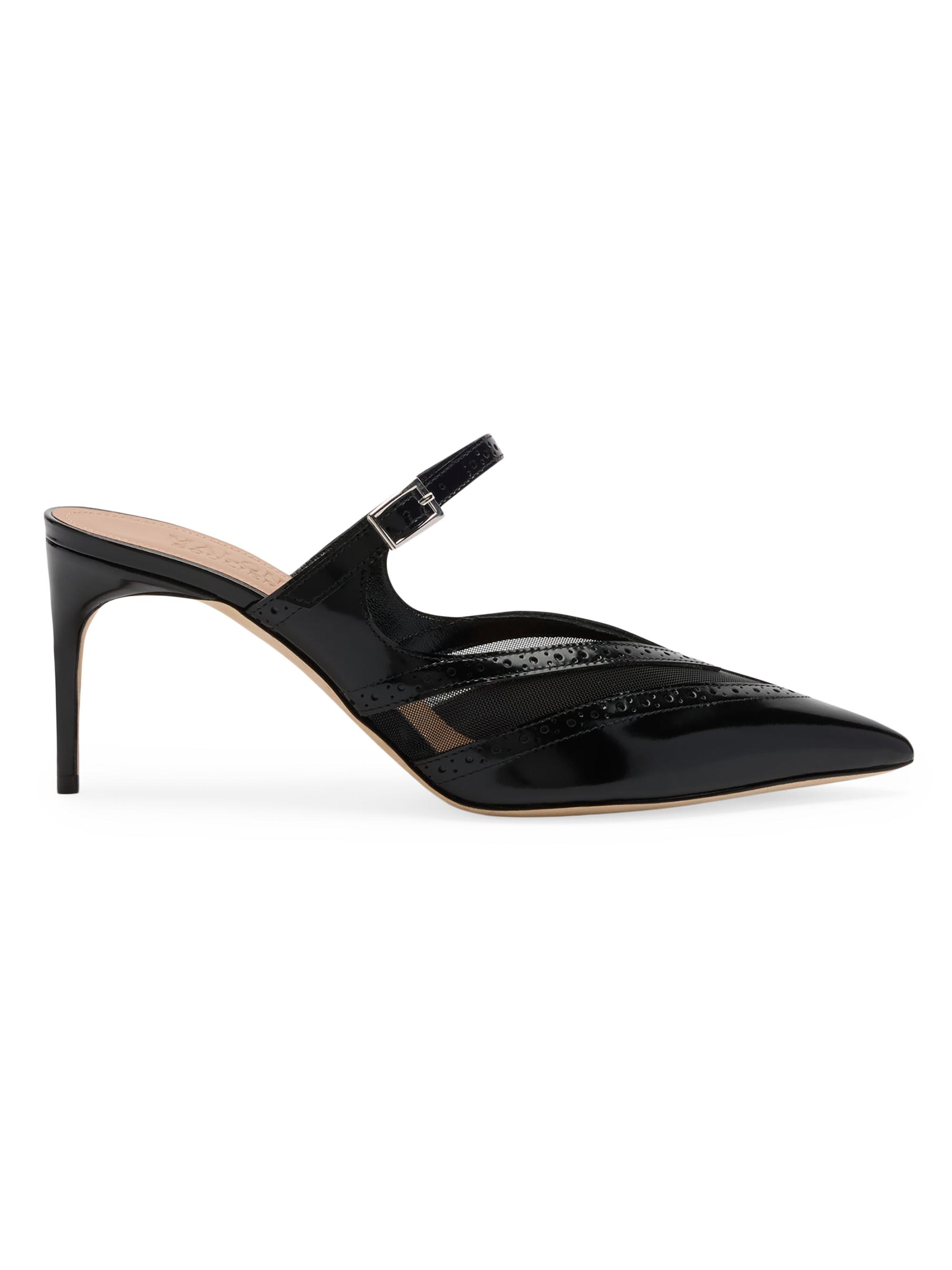 Malone Souliers Women's Cristi 70MM Brushed Leather and Mesh Mules - Black