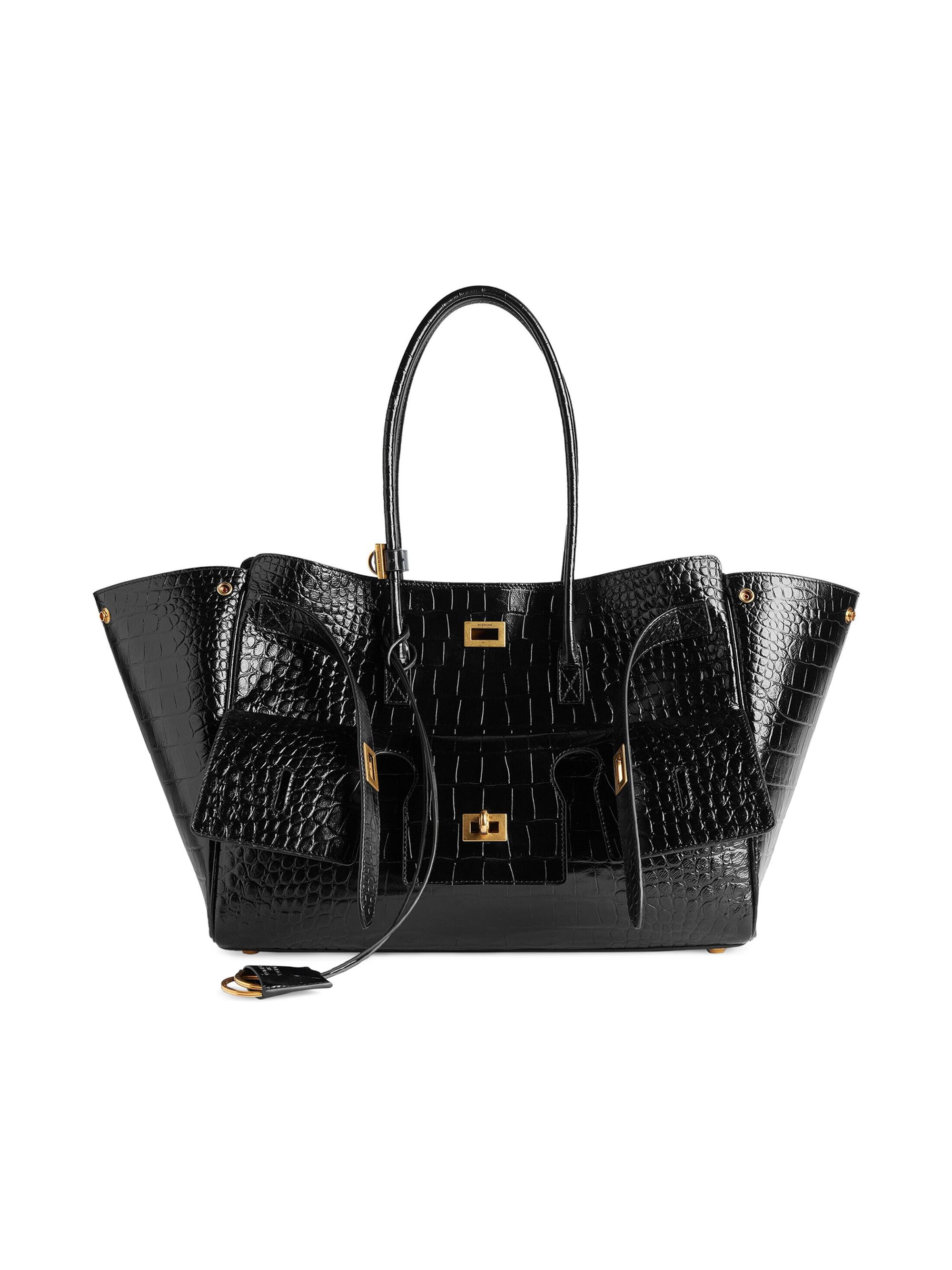 Balenciaga Women's Bel Air  Carry All Crocodile Embossed Tote Bag - Black