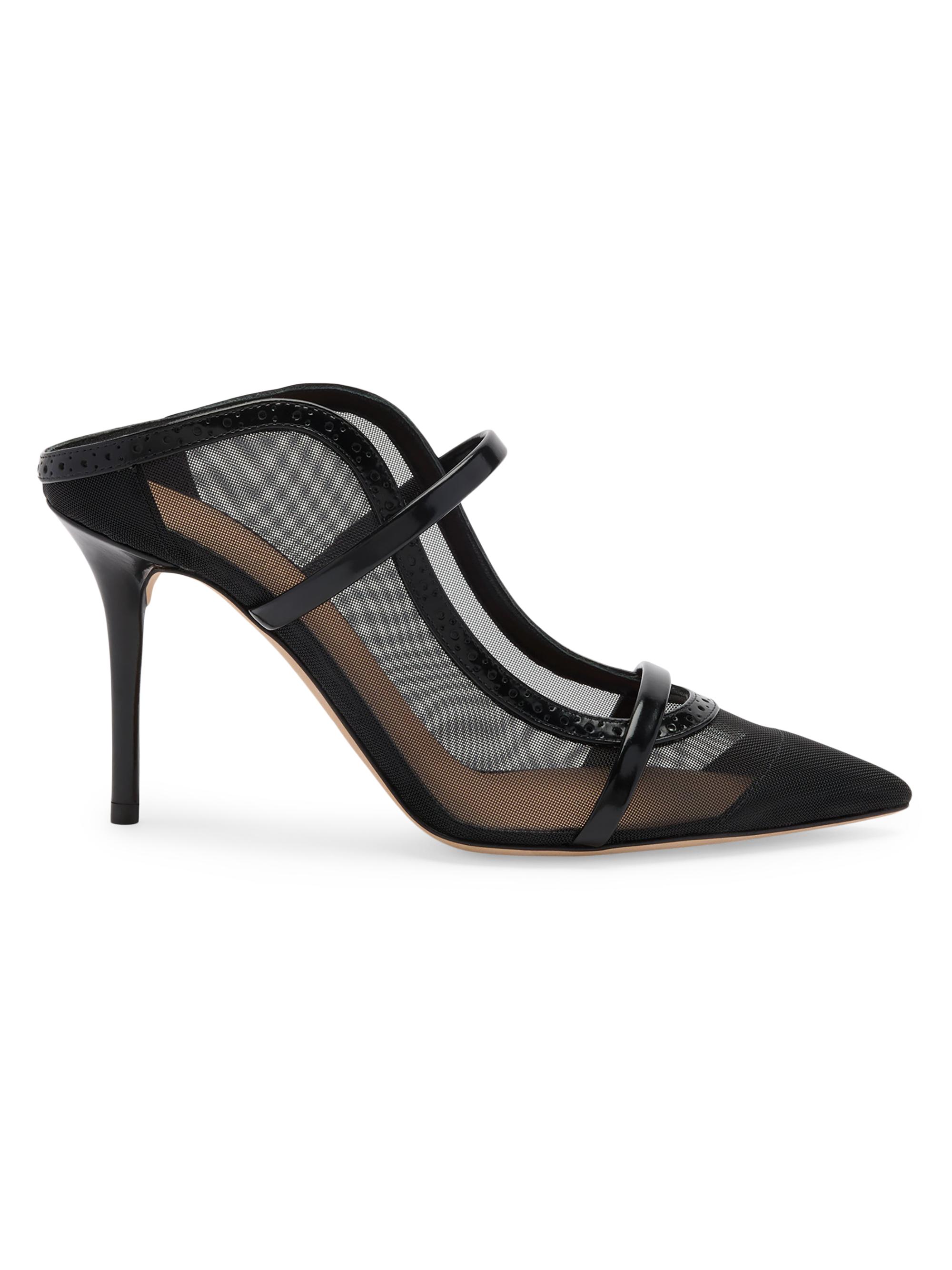 Malone Souliers Women's Maureen 85MM Mesh and Brushed Leather Mules - Black