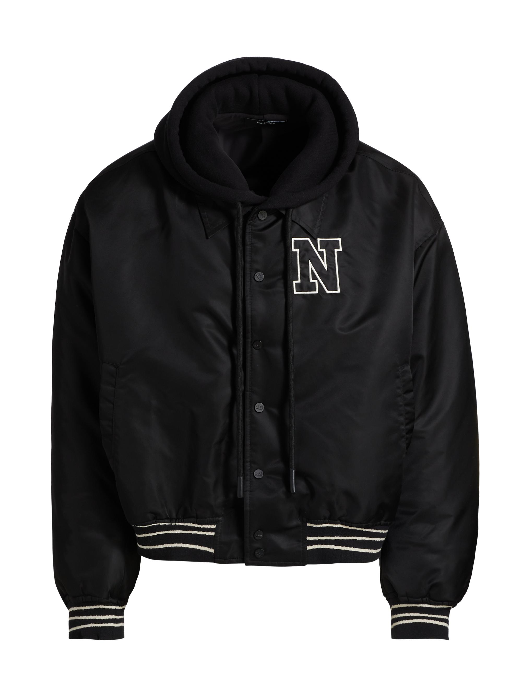 Nahmias Men's Hooded Logo Bomber Jacket - Black