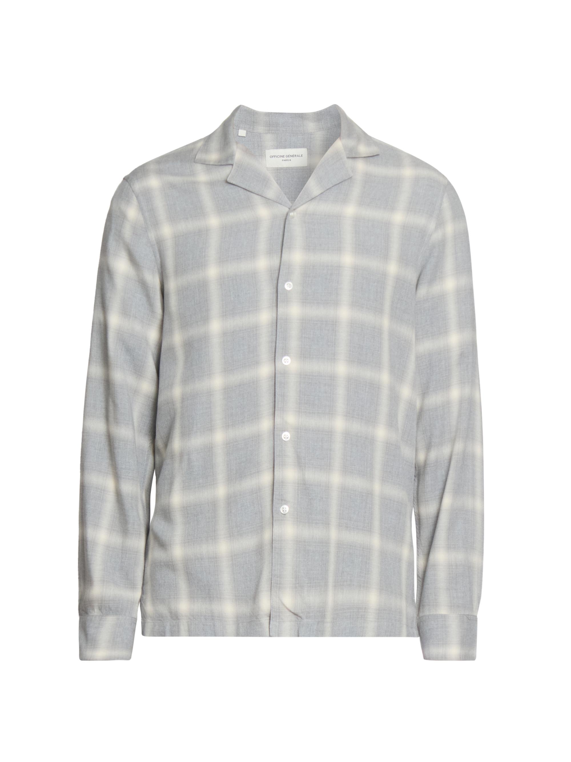 Officine Générale Men's Eren Plaid Ramie Button-Front Shirt - Light Grey Ecru