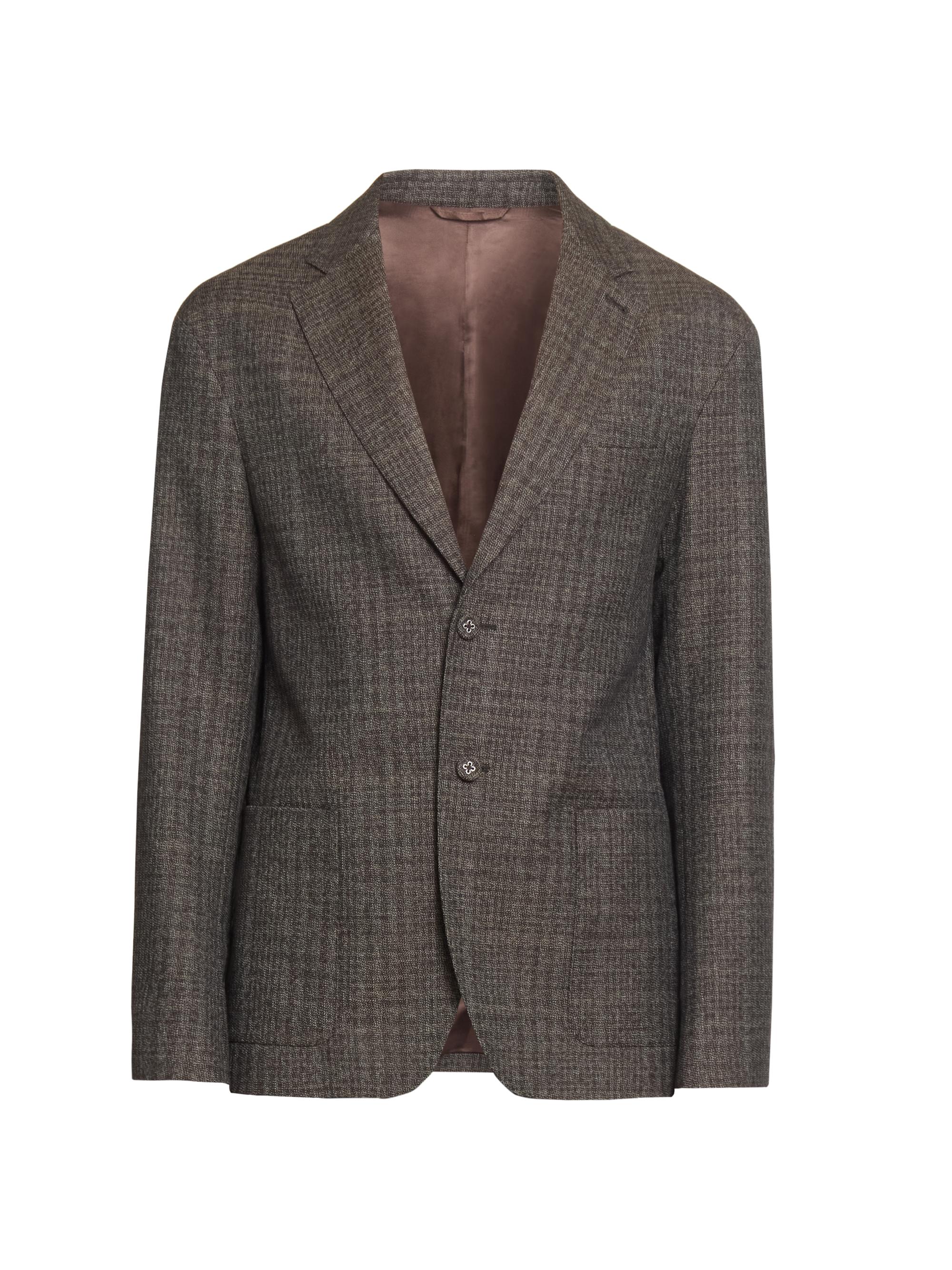 Officine Générale Men's Michel Plaid Virgin-Wool Single-Breasted Jacket - Iced Coffee Dark Brown Ecru