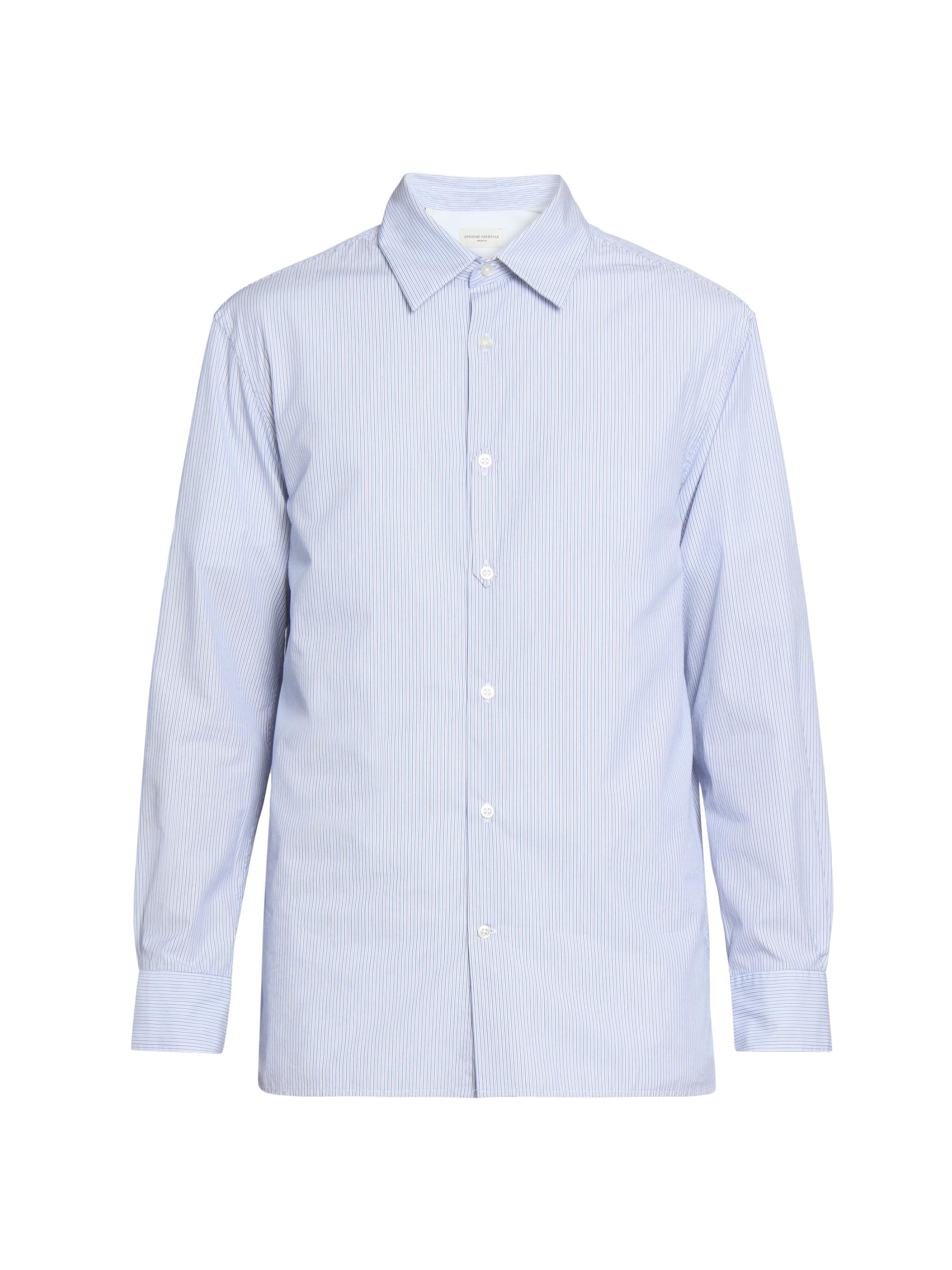 Officine Générale Men's Galahad Striped Cotton Button-Front Shirt - White Blue