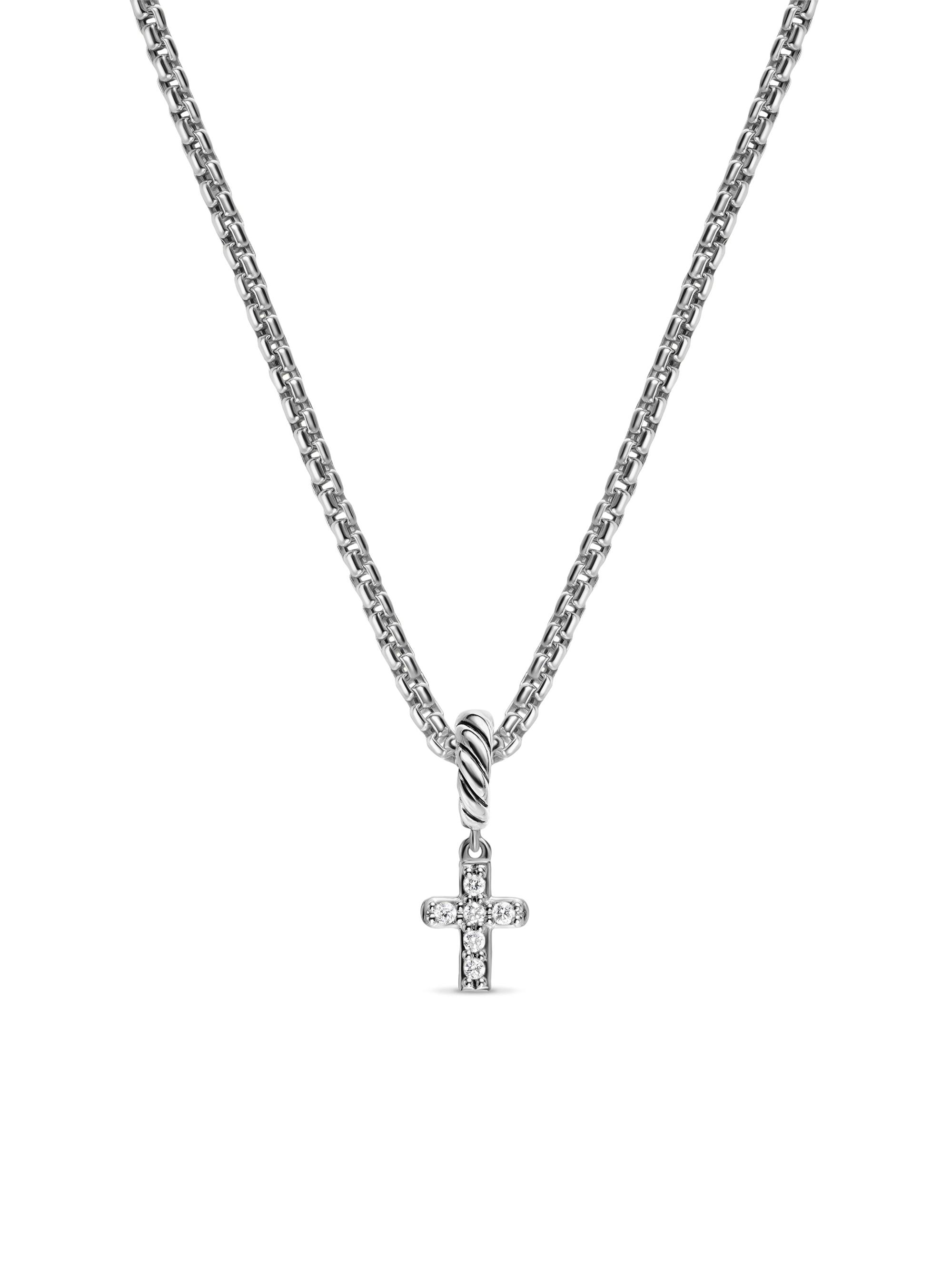 David Yurman Women's Micro Pavé Cross Amulet in Sterling Silver with Diamonds, 8MM - Diamond