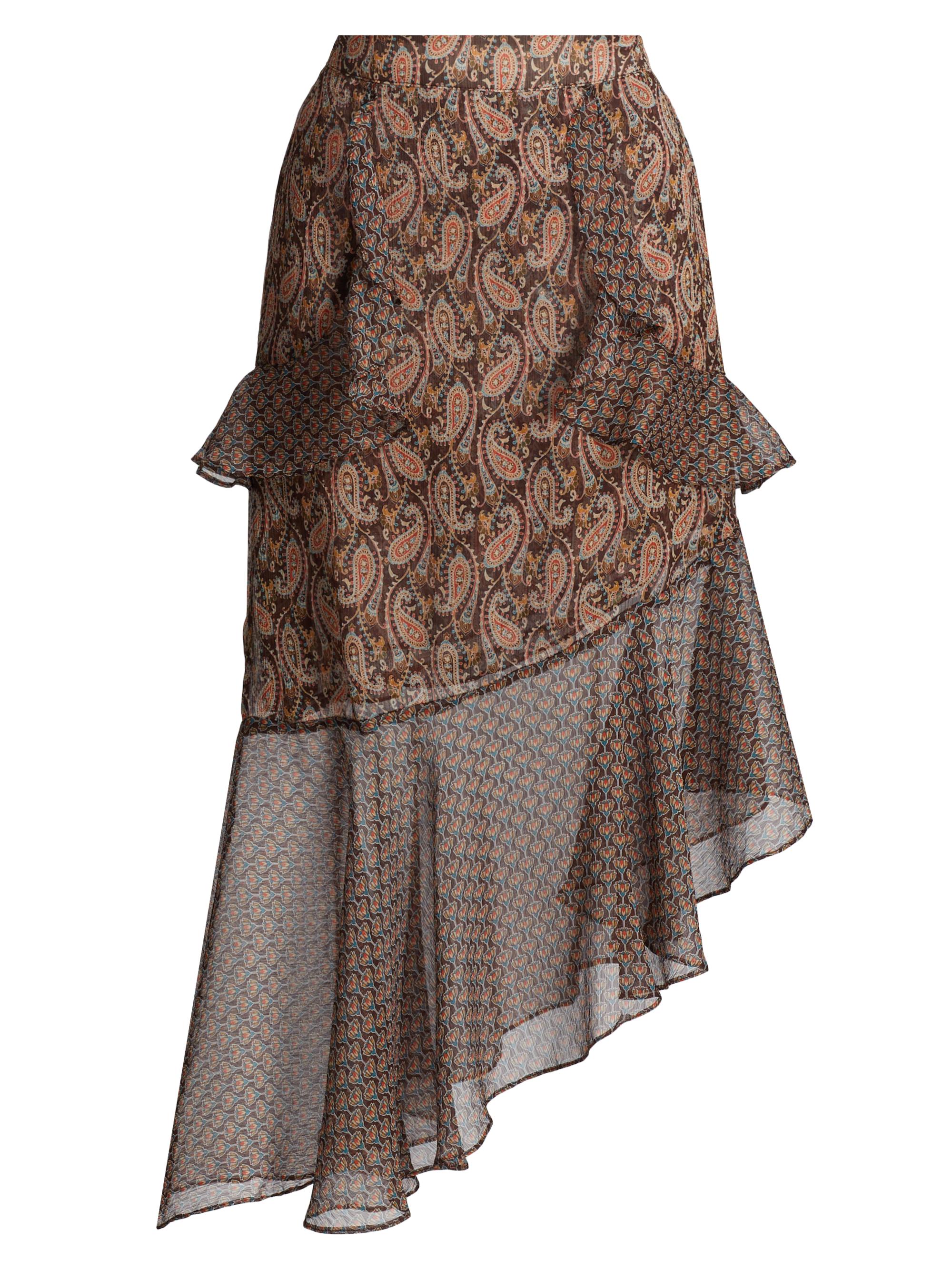 Misa Los Angeles Women's Rakal Paisley Chiffon Asymmetric Midi-Skirt - Brown Paisley Mix