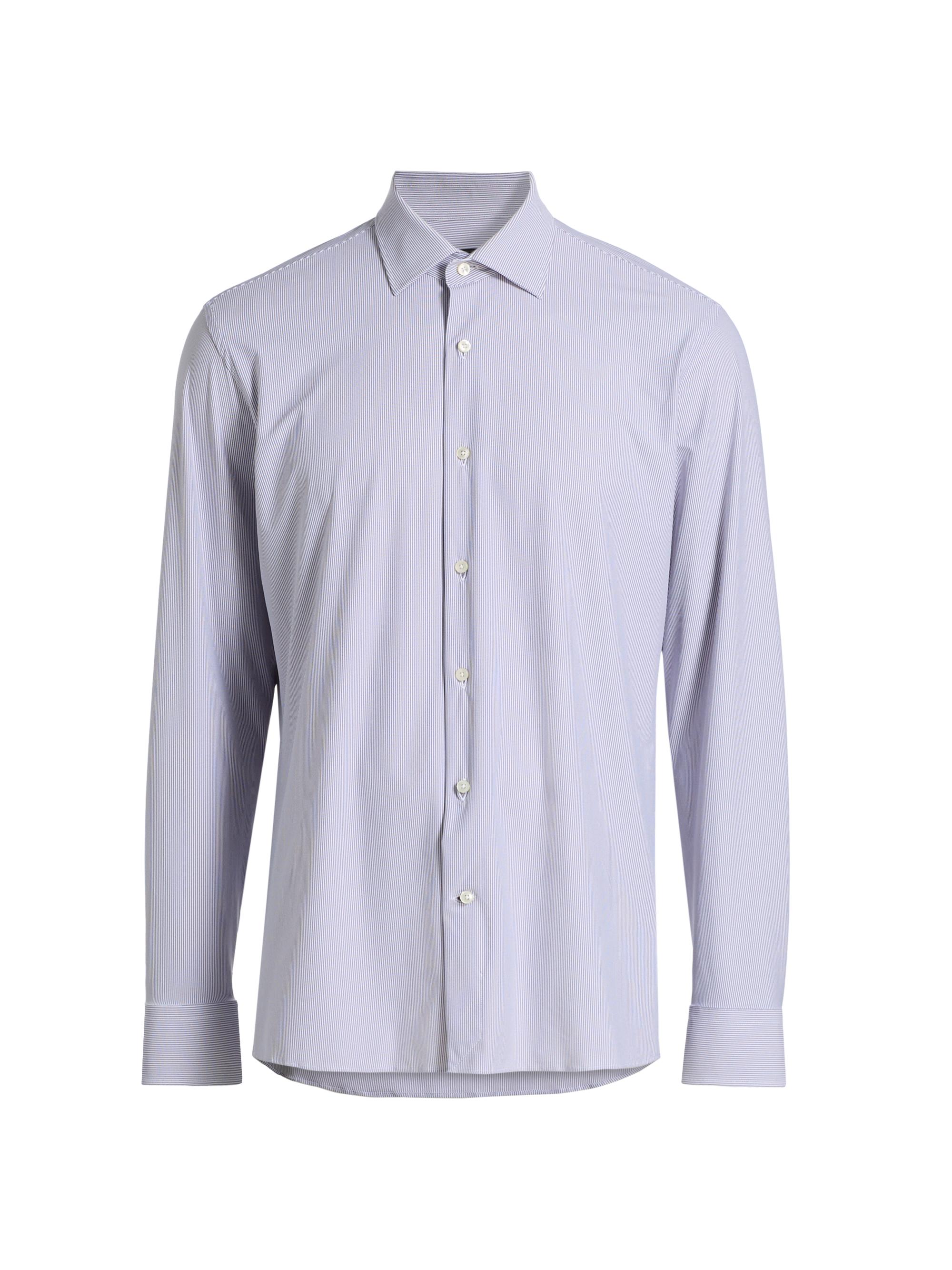 Saks Fifth Avenue Men's COLLECTION Vertical Mini-Striped Button-Front Shirt - Purple | Thumbnail 8