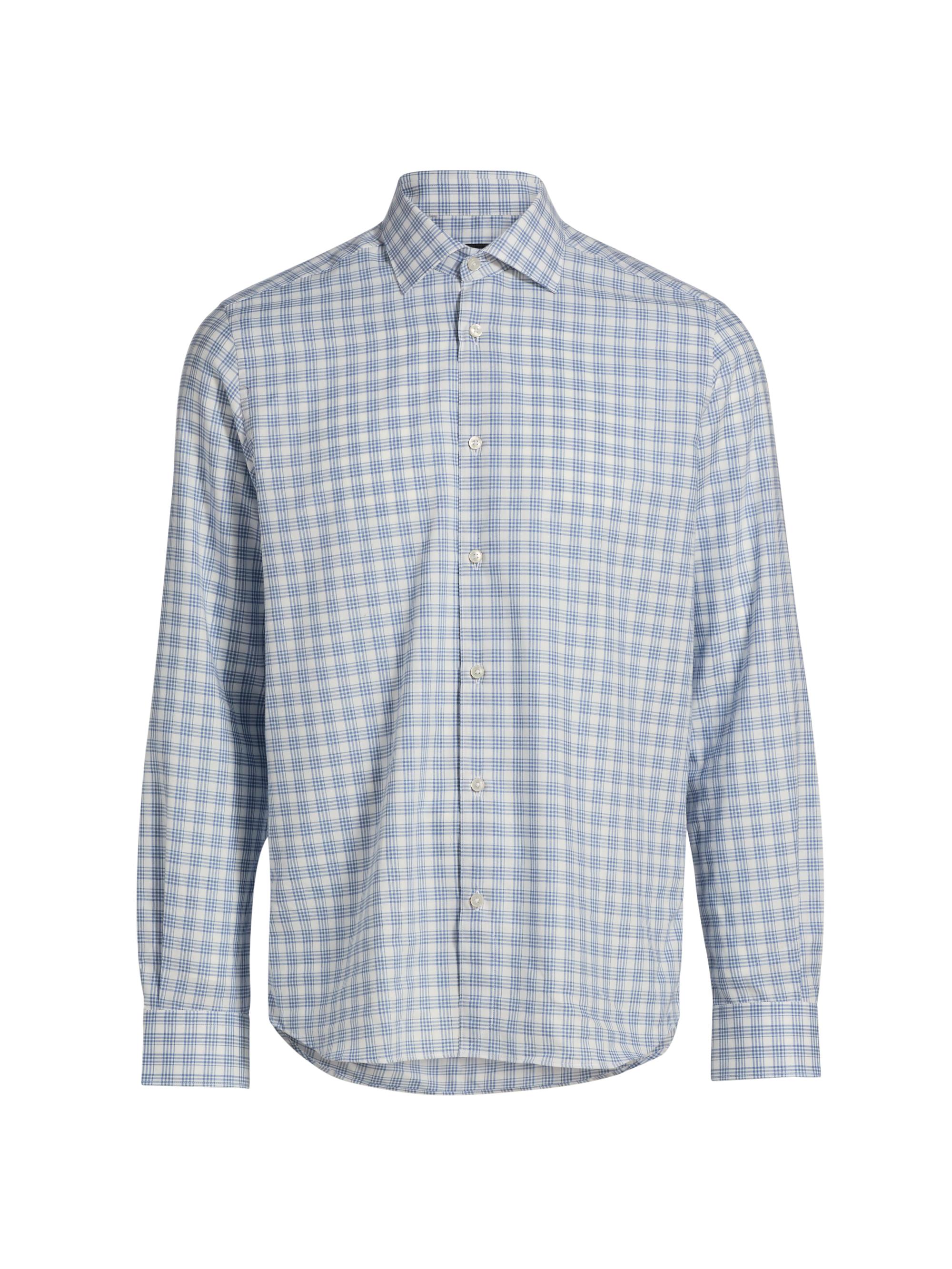 Saks Fifth Avenue Men's Plaid Cotton Shirt - Light Blue