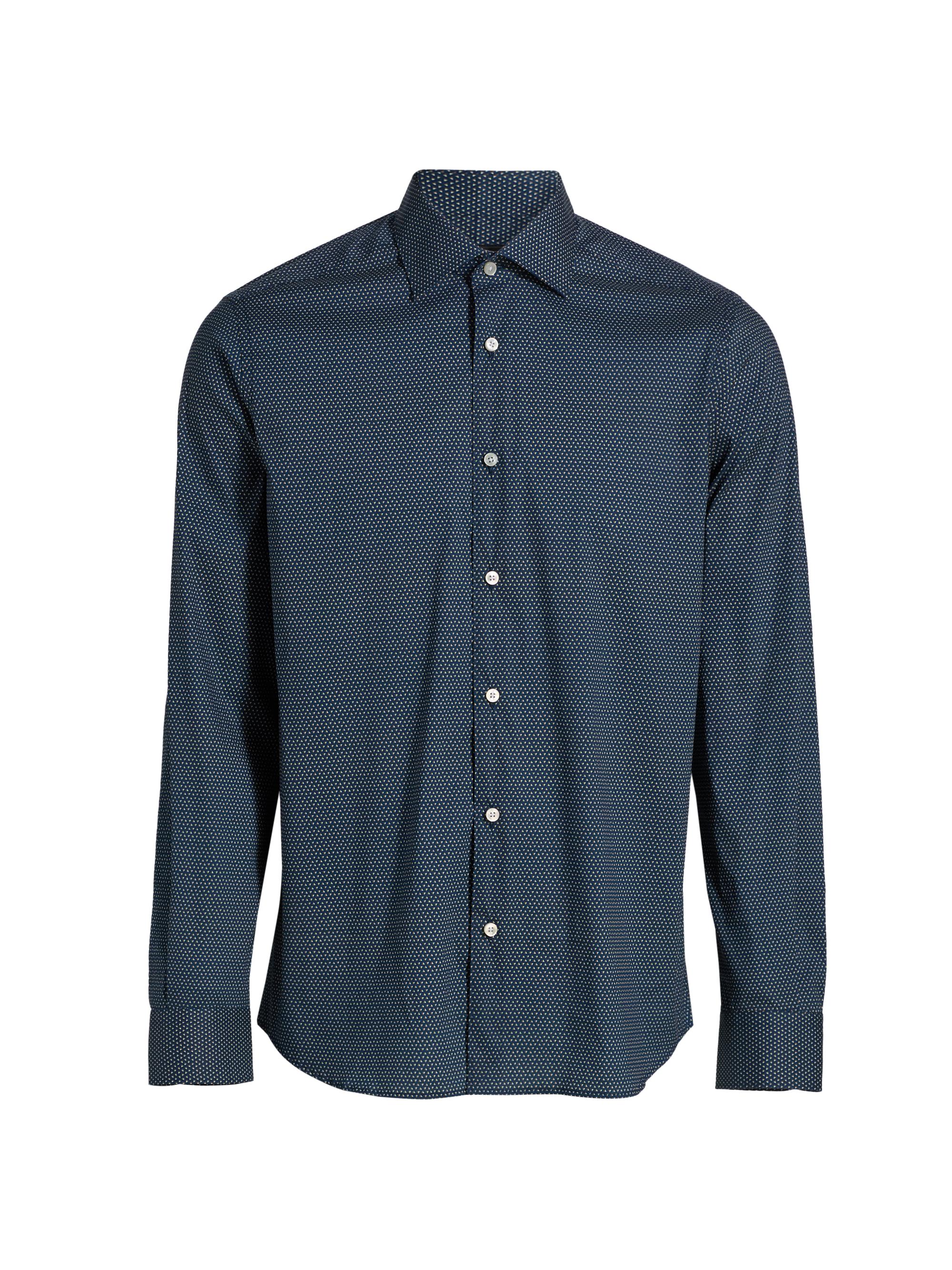 Saks Fifth Avenue Men's Mini Triangle Stretch-Cotton Shirt - Navy