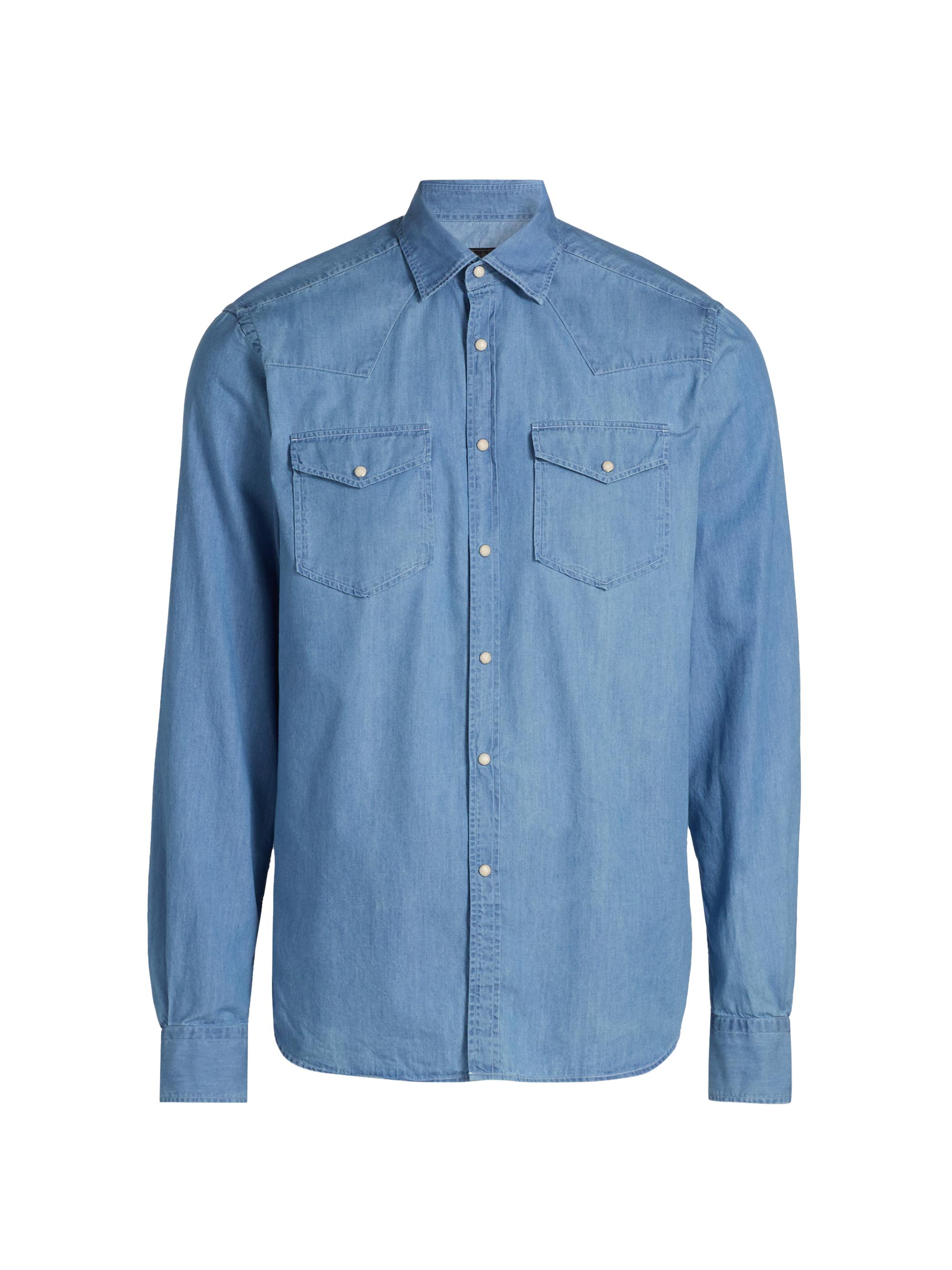 Saks Fifth Avenue Men's Light Denim Western Button-Front Shirt - Light Blue