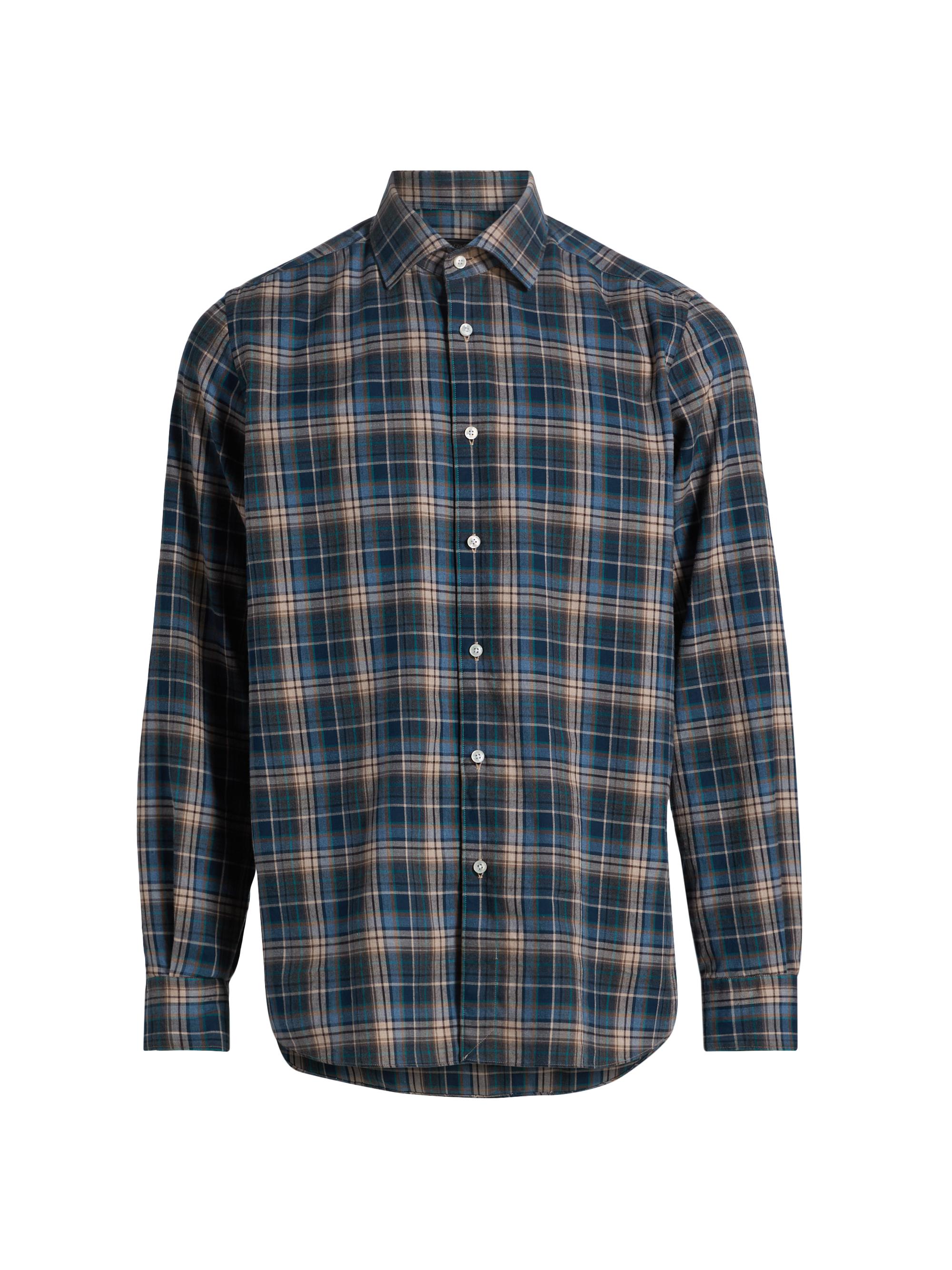 Saks Fifth Avenue Men's Plaid Cotton Button-Front Shirt - Blue Brown