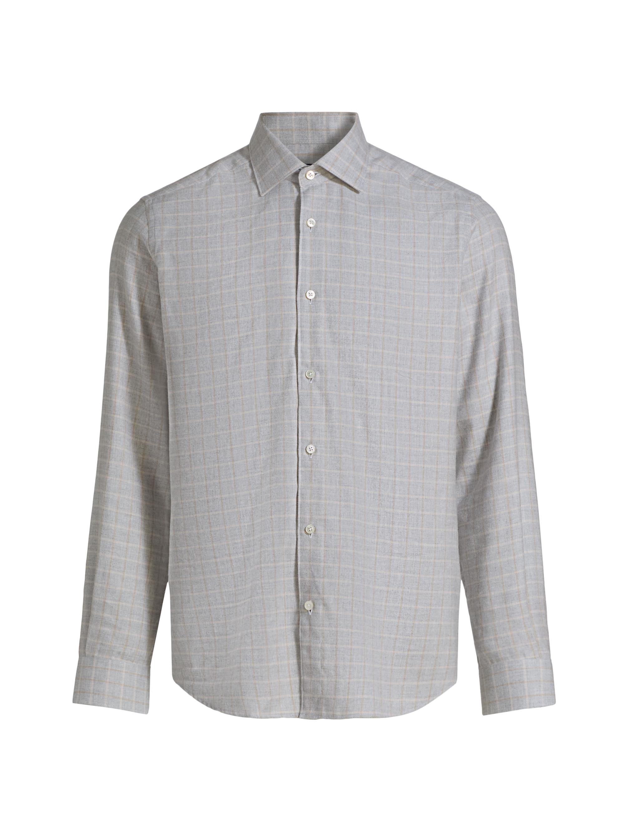 Saks Fifth Avenue Men's Checked Cotton-Blend Flannel Shirt - Grey