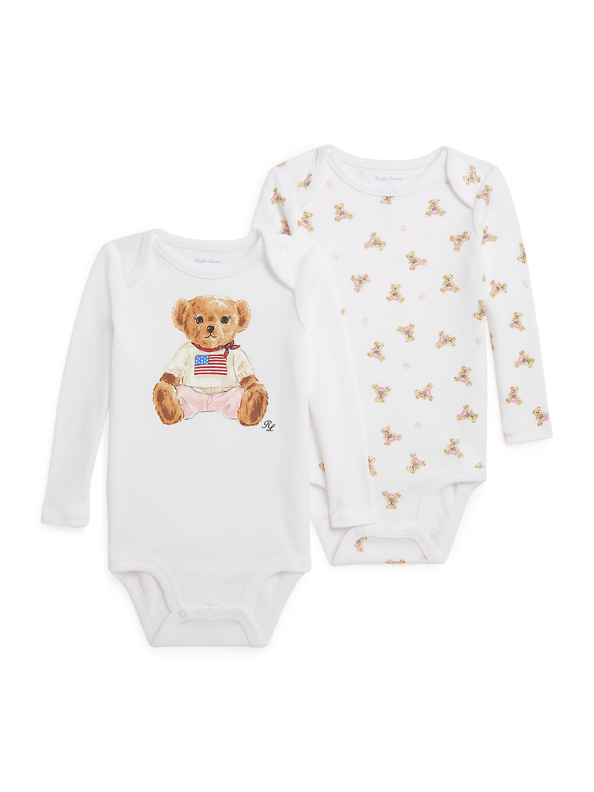 Polo Ralph Lauren Baby Girl's 2-Piece American Flag Polo Bear Bodysuit Set - White 3 Months