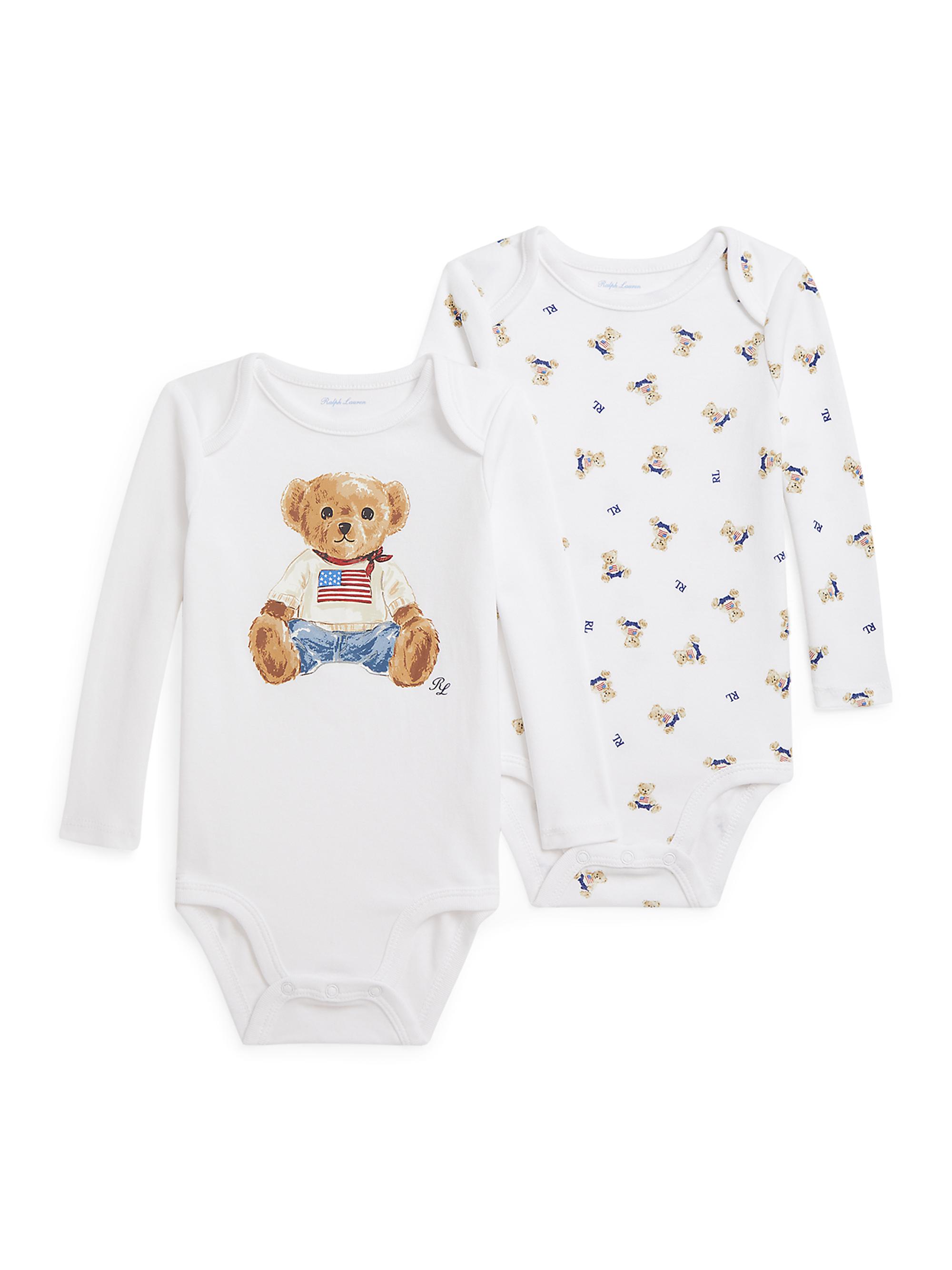 Polo Ralph Lauren Baby Boy's 2-Piece American Flag Polo Bear Bodysuit Set - White