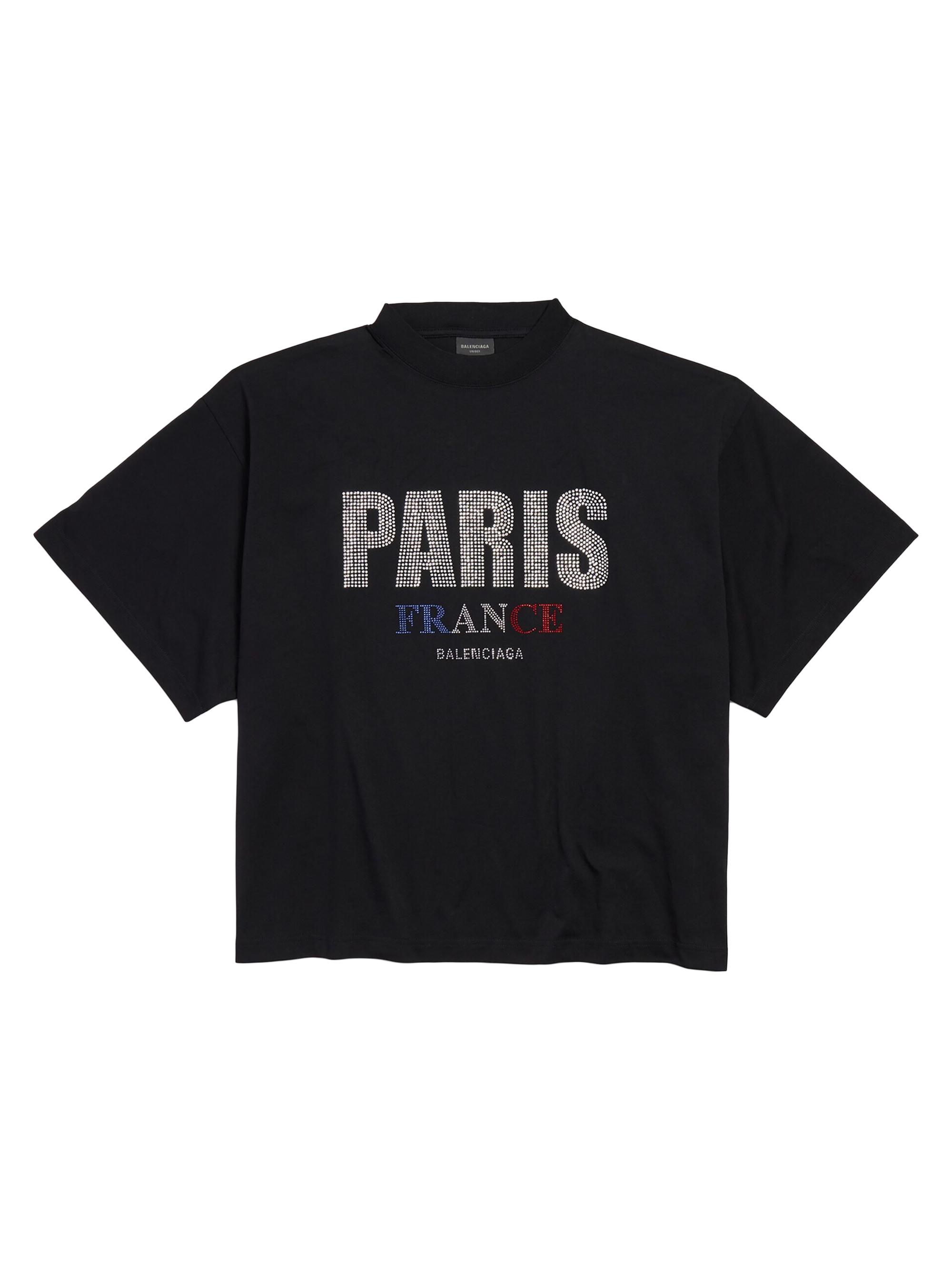 Balenciaga Paris Strass Cropped Oversized T-Shirt - Black