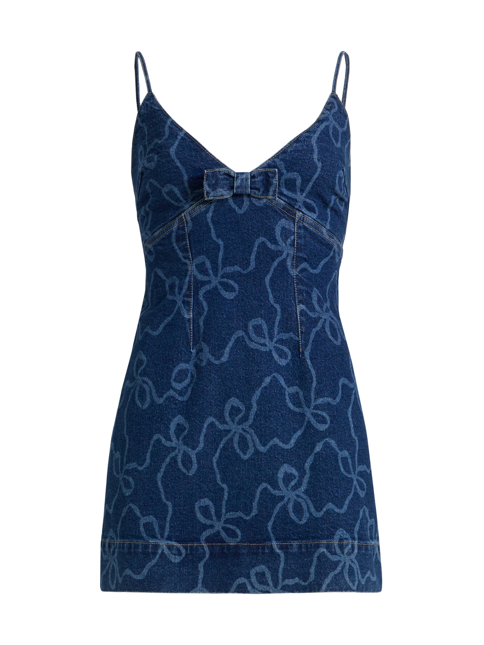 LoveShackFancy Women's Solina Ribbon Denim Minidress - Bow Chambray