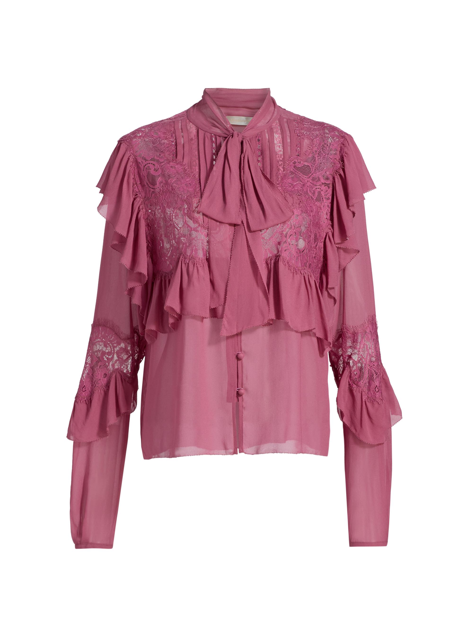 LoveShackFancy Women's Farah Ruffled Chiffon Top - Deep Rose