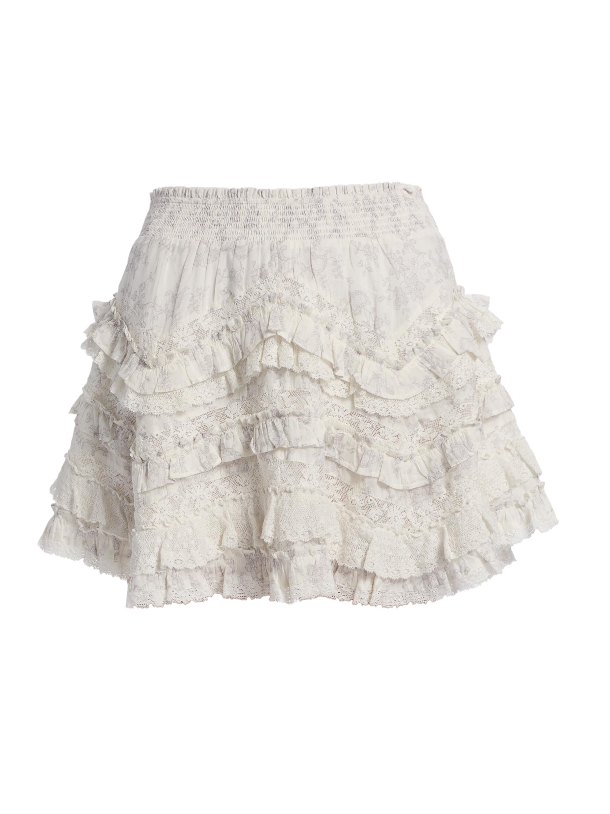 LoveShackFancy Women's Serevina Floral Ruffle Miniskirt - Chantilly