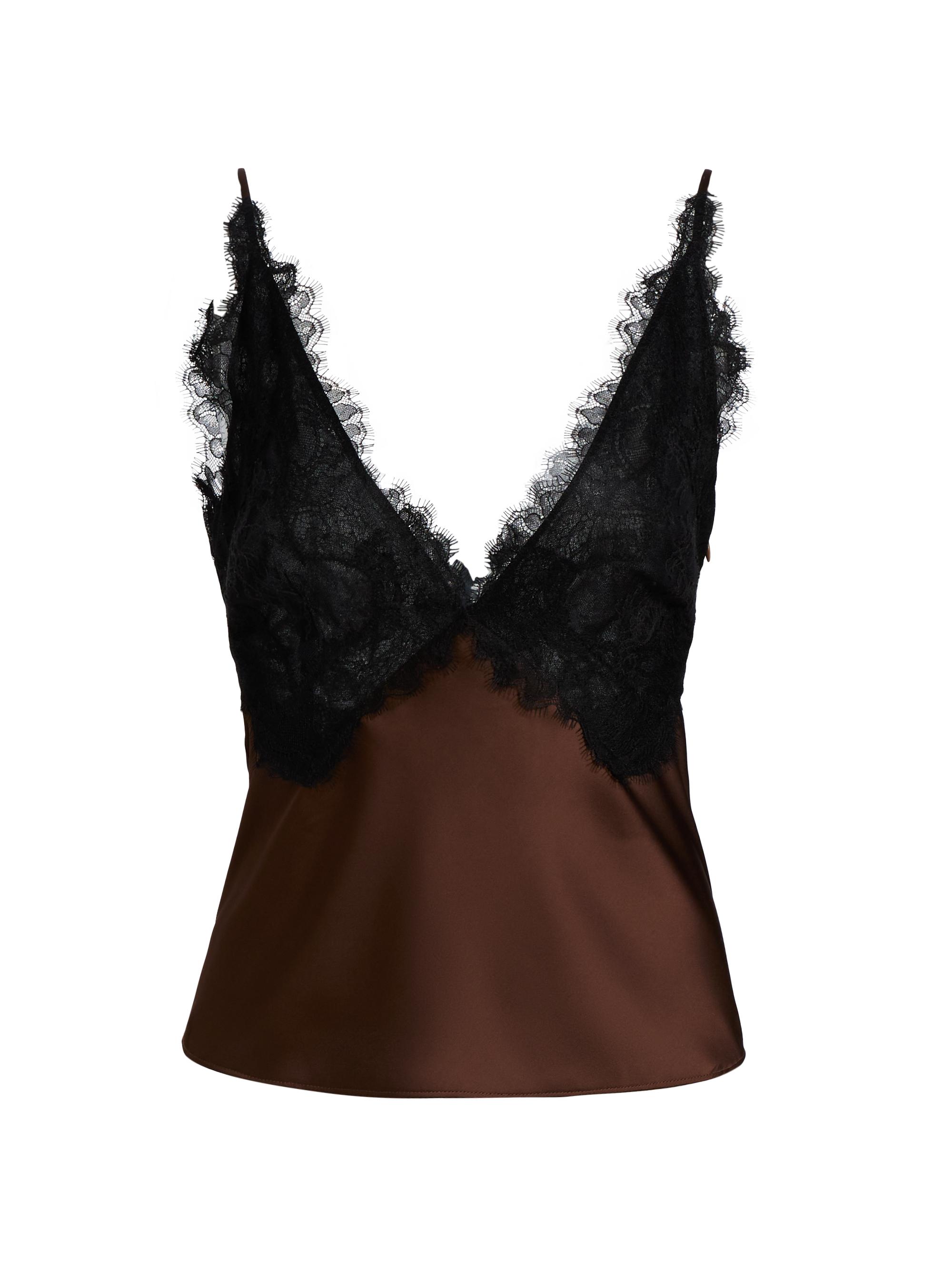 LoveShackFancy Women's Elloryn Lace-Trim V-Neck Top - Chocolate Brown