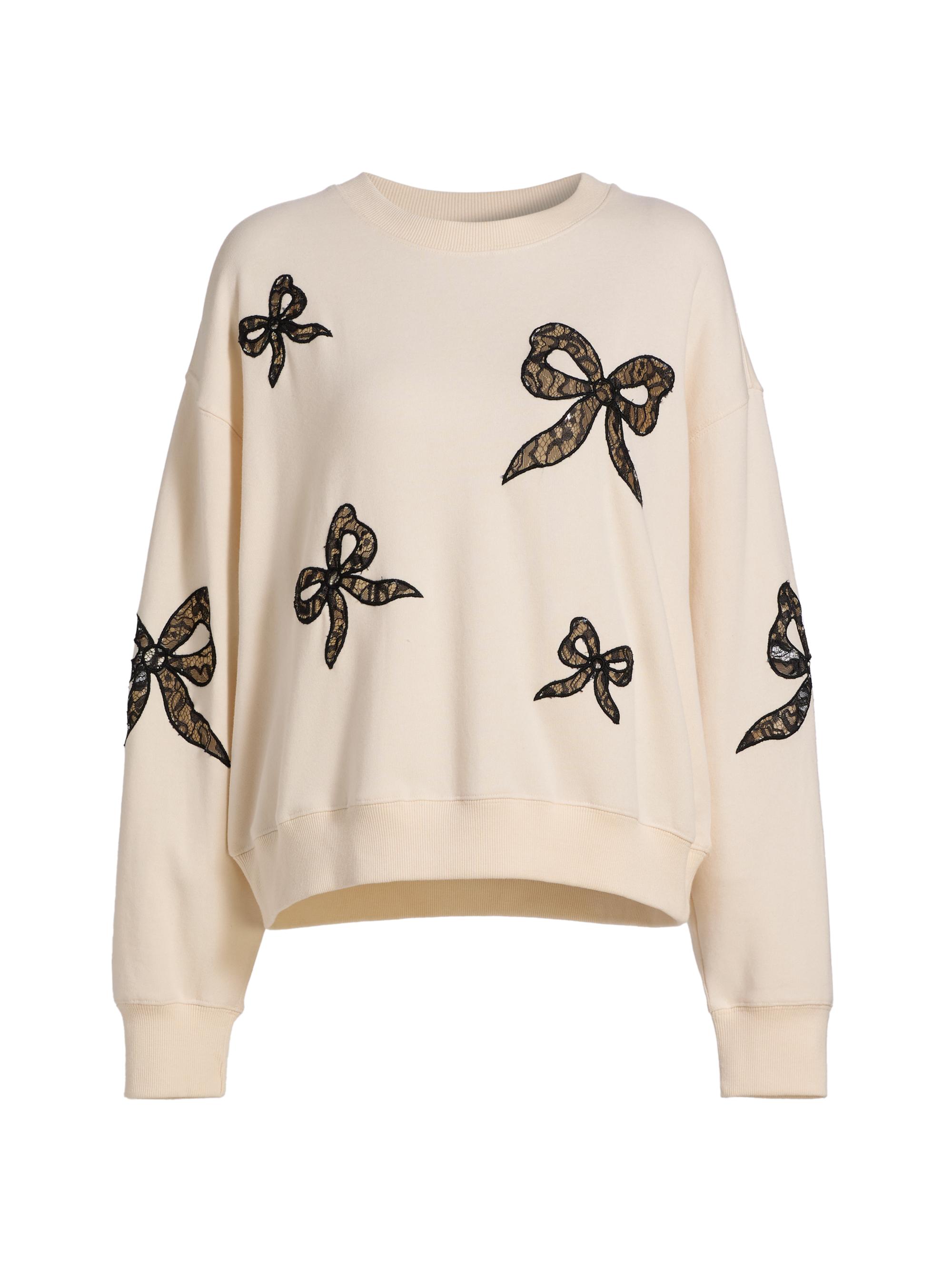 LoveShackFancy Women's Linetta Lace Bow Sweater - Cream