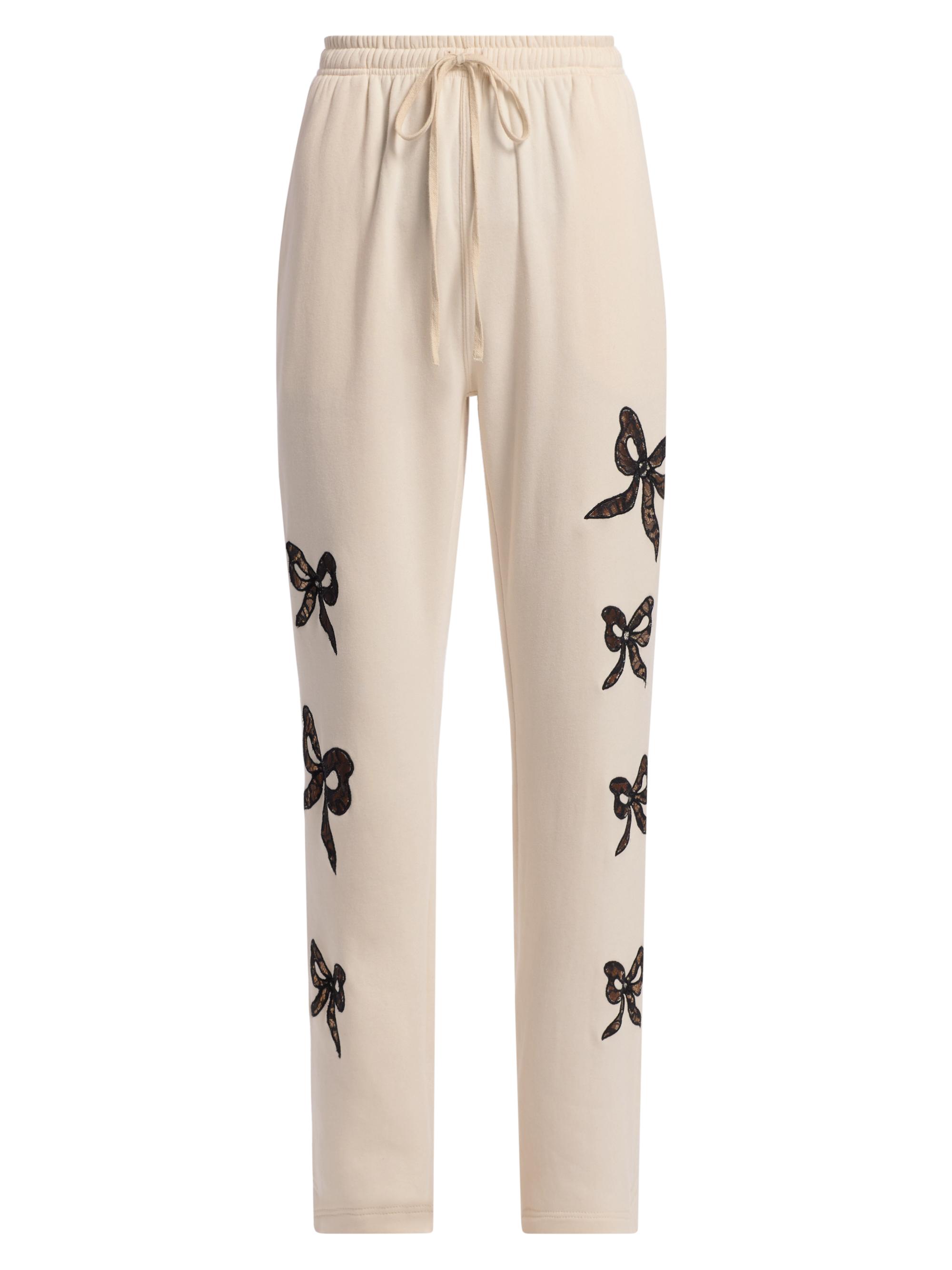 LoveShackFancy Women's Elma Lace Bow Sweatpants - Cream