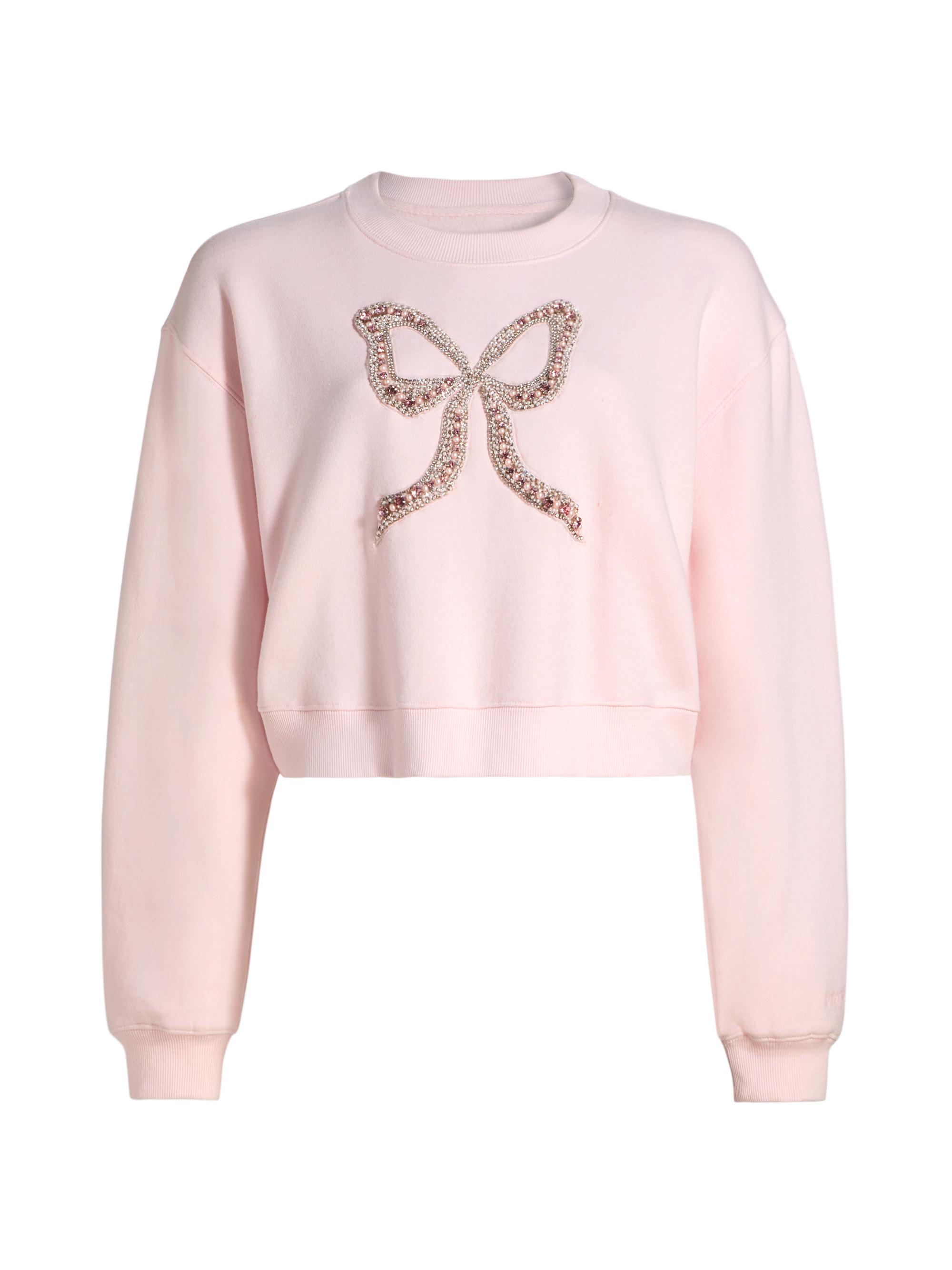 LoveShackFancy Women's Rylan Cotton-Blend Embellished Bow Sweater - Wistful Pink