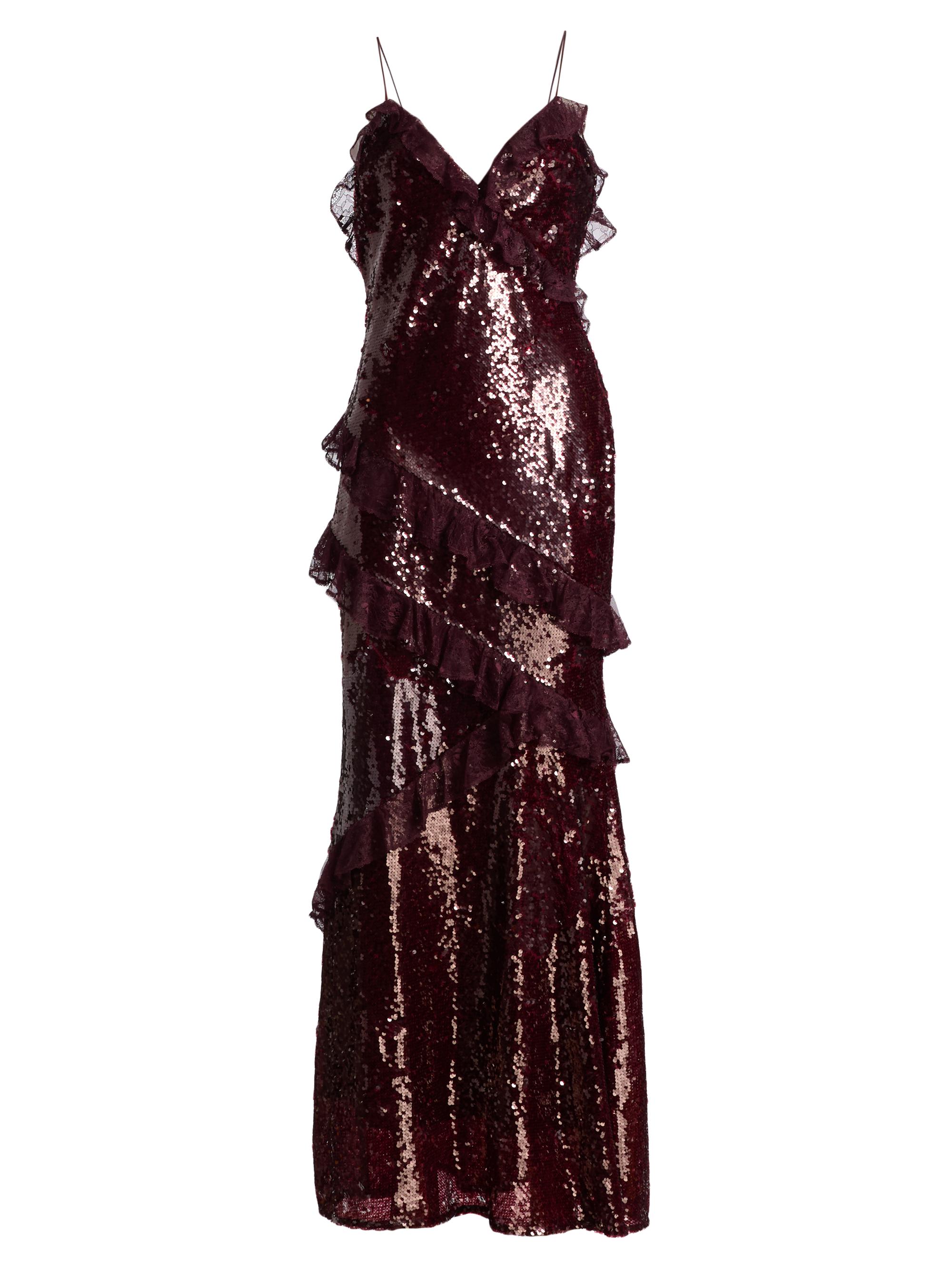 LoveShackFancy Women's Rialto Sequined Ruffled Maxi Dress - Bordeaux