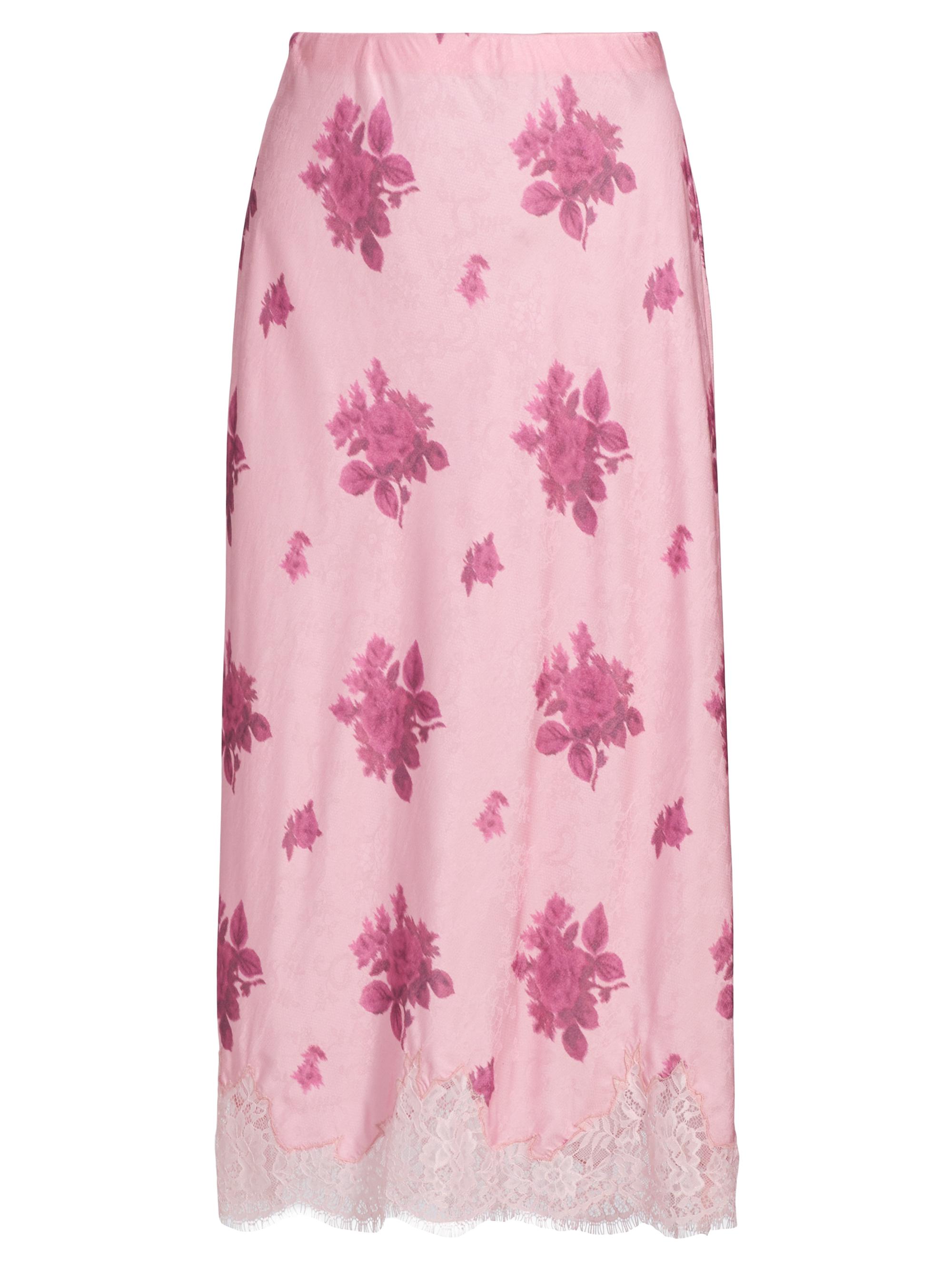 LoveShackFancy Women's Malina Lace-Trim Floral Silk-Blend Midi-Skirt - Berrywood