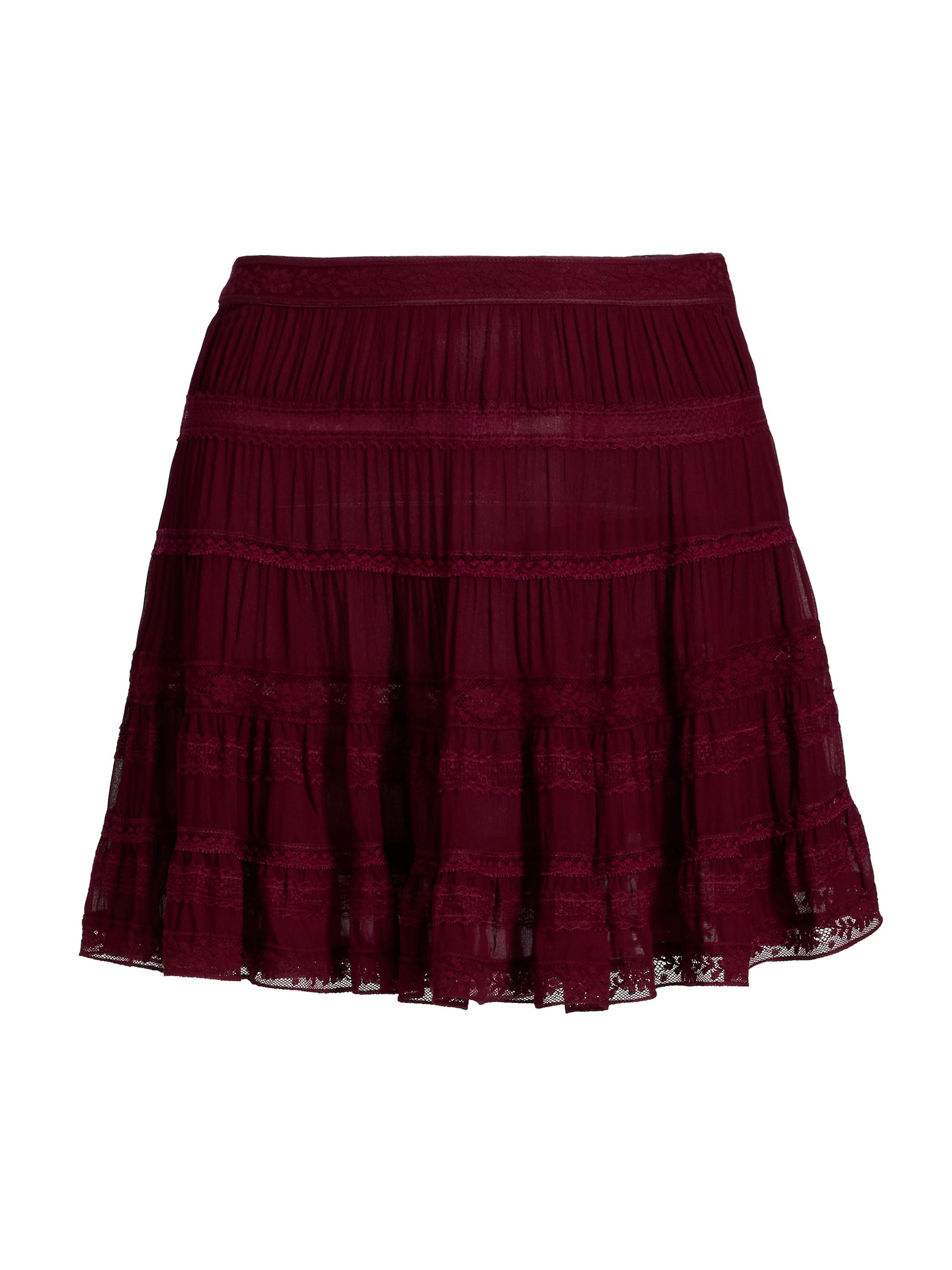 LoveShackFancy Women's Fleetta Tiered Lace Miniskirt - Oxblood